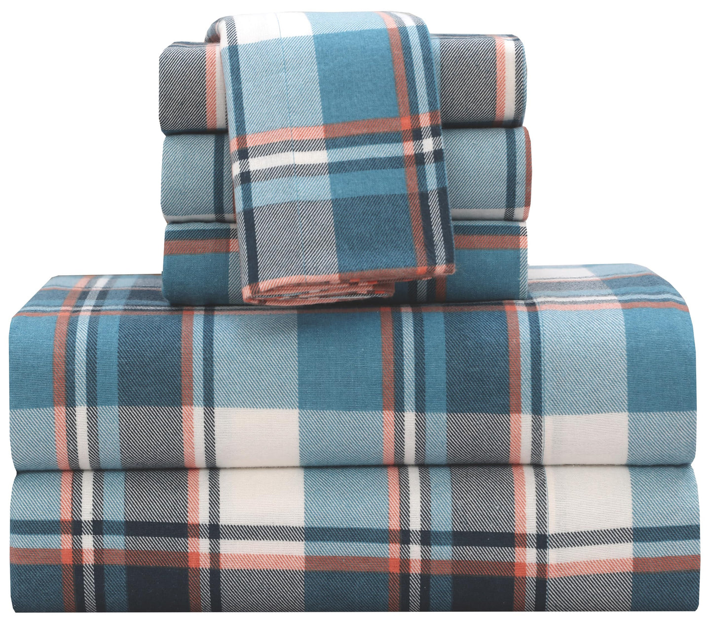 RUVANTI Flannel Sheets Queen Size 4 Pcs - 100% Cotton Double Brushed Bed Sheets, Deep Pockets 16 Inches Queen Sheet Set, All Seasons Breathable, Extra Soft & Comfy, Dynasty