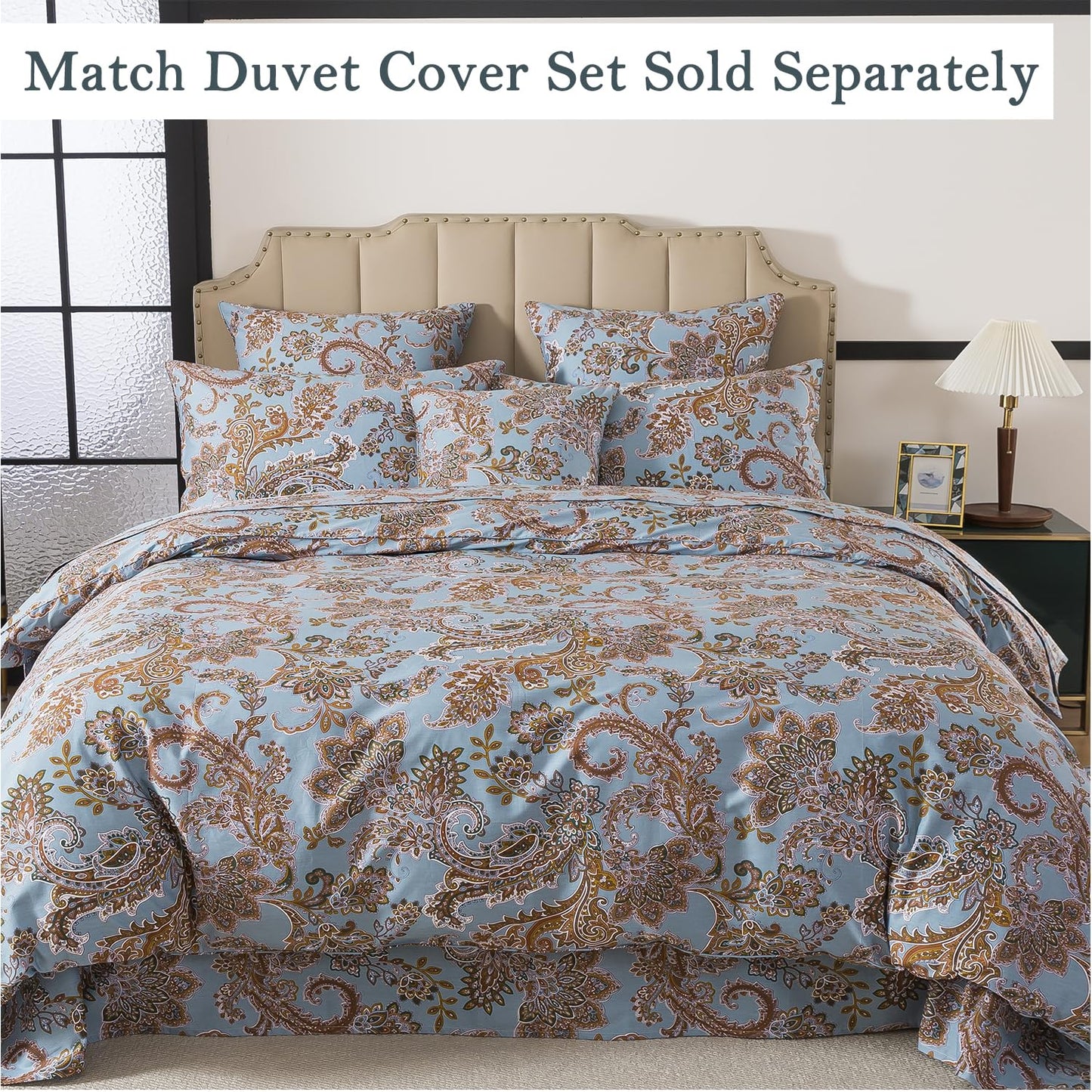 FADFAY Luxury Queen Percale Cotton Sheet Set – Elegant Vintage Blue Paisley Bedding, Ultra Soft & Breathable, Deep Pocket Fitted Sheet, Timeless French Country Heirloom Style, 4 Piece Set