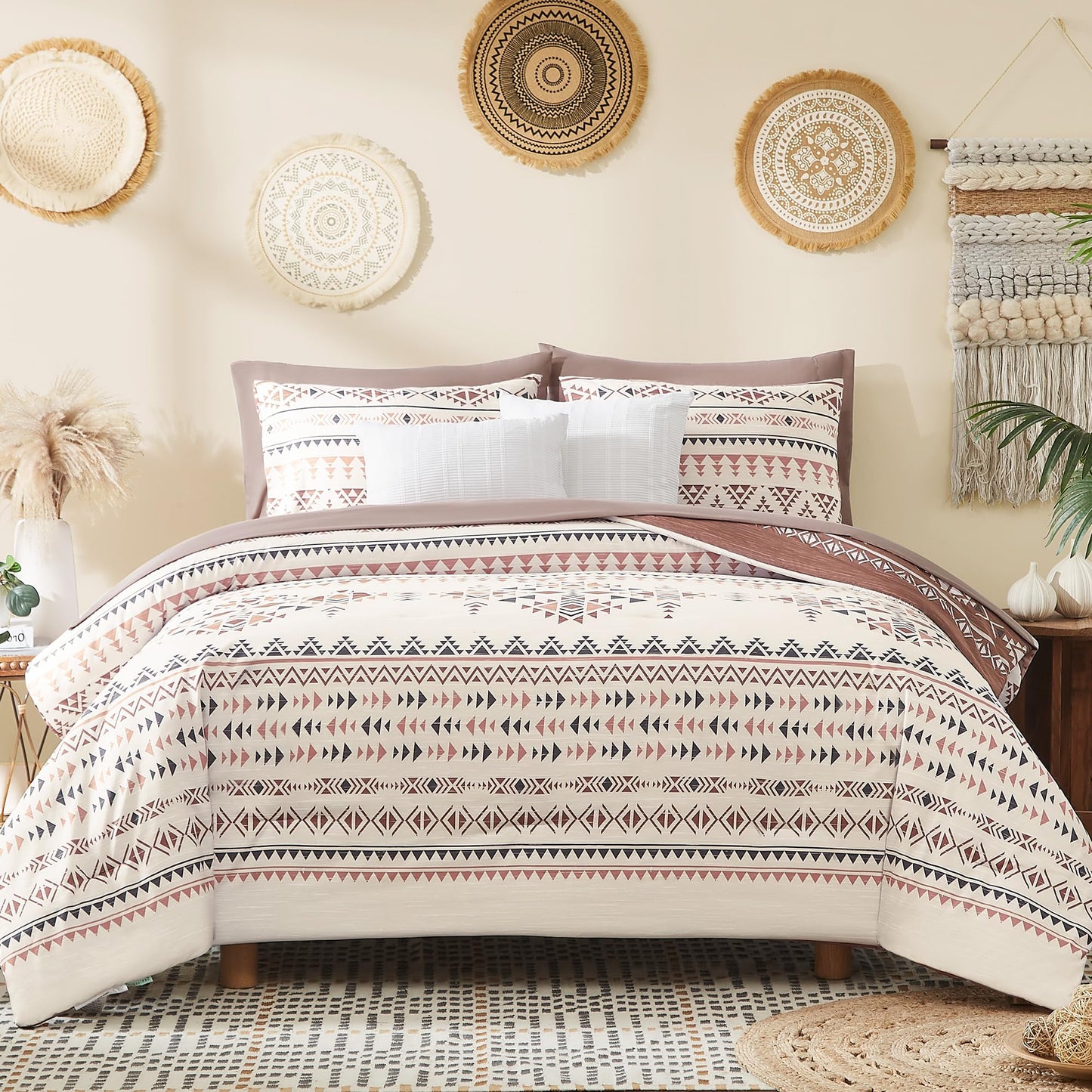 Geniospin King Size Comforter Set- 7 Pieces Boho Bed in a Bag, Western Bedding Set for All Seasons, Reversible Aztec Bedding, Lightweight Comforter Bed Set with Sheets, Pillowcases & Shams