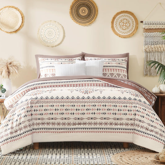 Geniospin King Size Comforter Set- 7 Pieces Boho Bed in a Bag, Western Bedding Set for All Seasons, Reversible Aztec Bedding, Lightweight Comforter Bed Set with Sheets, Pillowcases & Shams