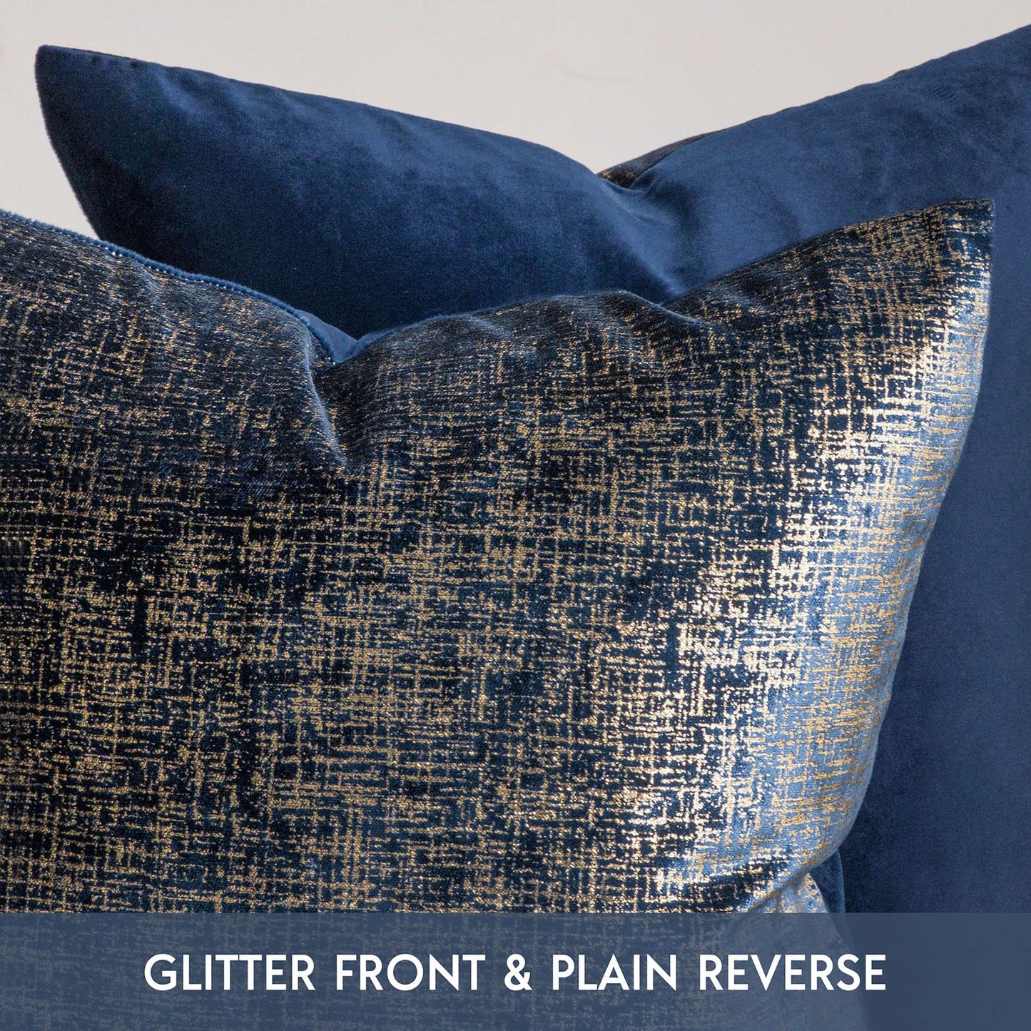 Phantoscope Pack of 2 Sparkling Velvet Geometric-Pattern Throw Decorative Pillow Cover Soft Gold Glitter Square Cushion Cover Pillowcase for Couch Bed and Chair, Navy Blue, 20 x 20 inches, 50 x 50 cm