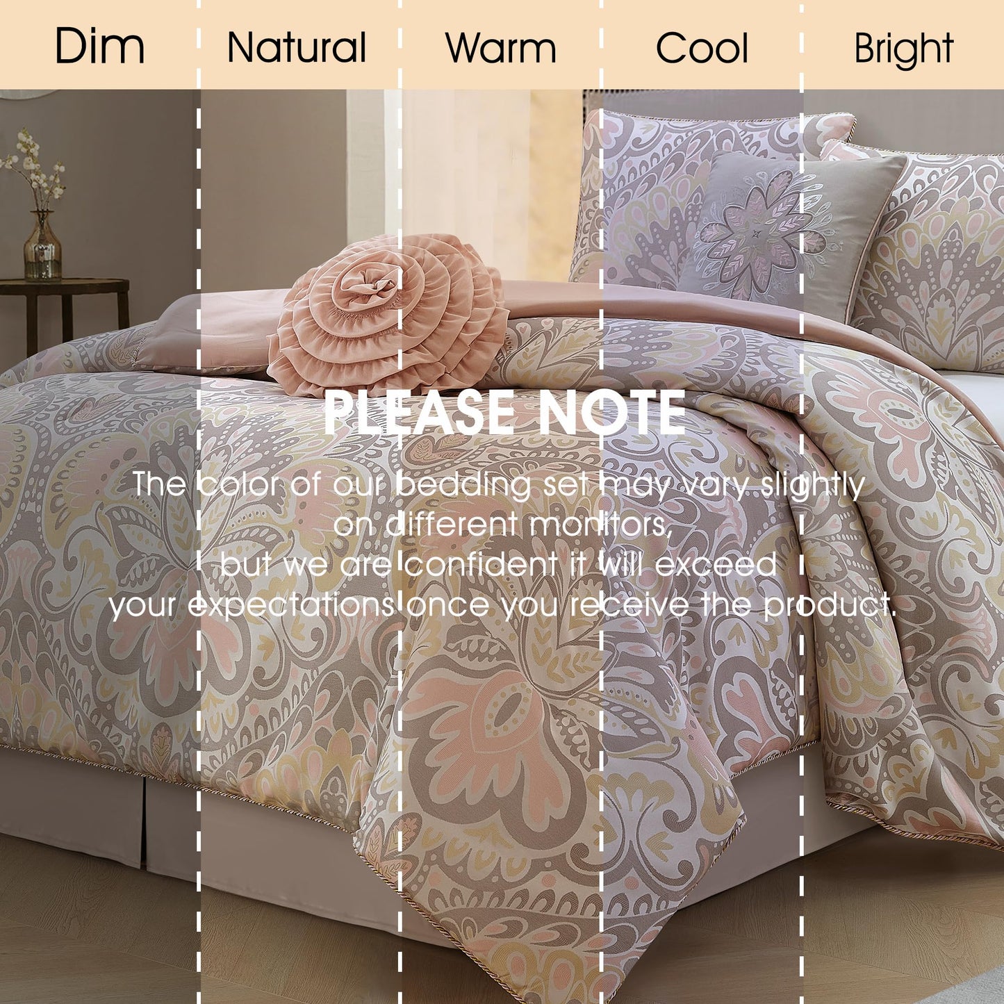 LANCO MODERN LIFESTYLE Blush 6 Piece Comforter Set, King, Elegant Floral Jacquard, Ultra Soft Bed Set for All Seasons, Bed in a Bag, Include Comforter, Bed Skirt, Pillow Shams & Decor Pillows