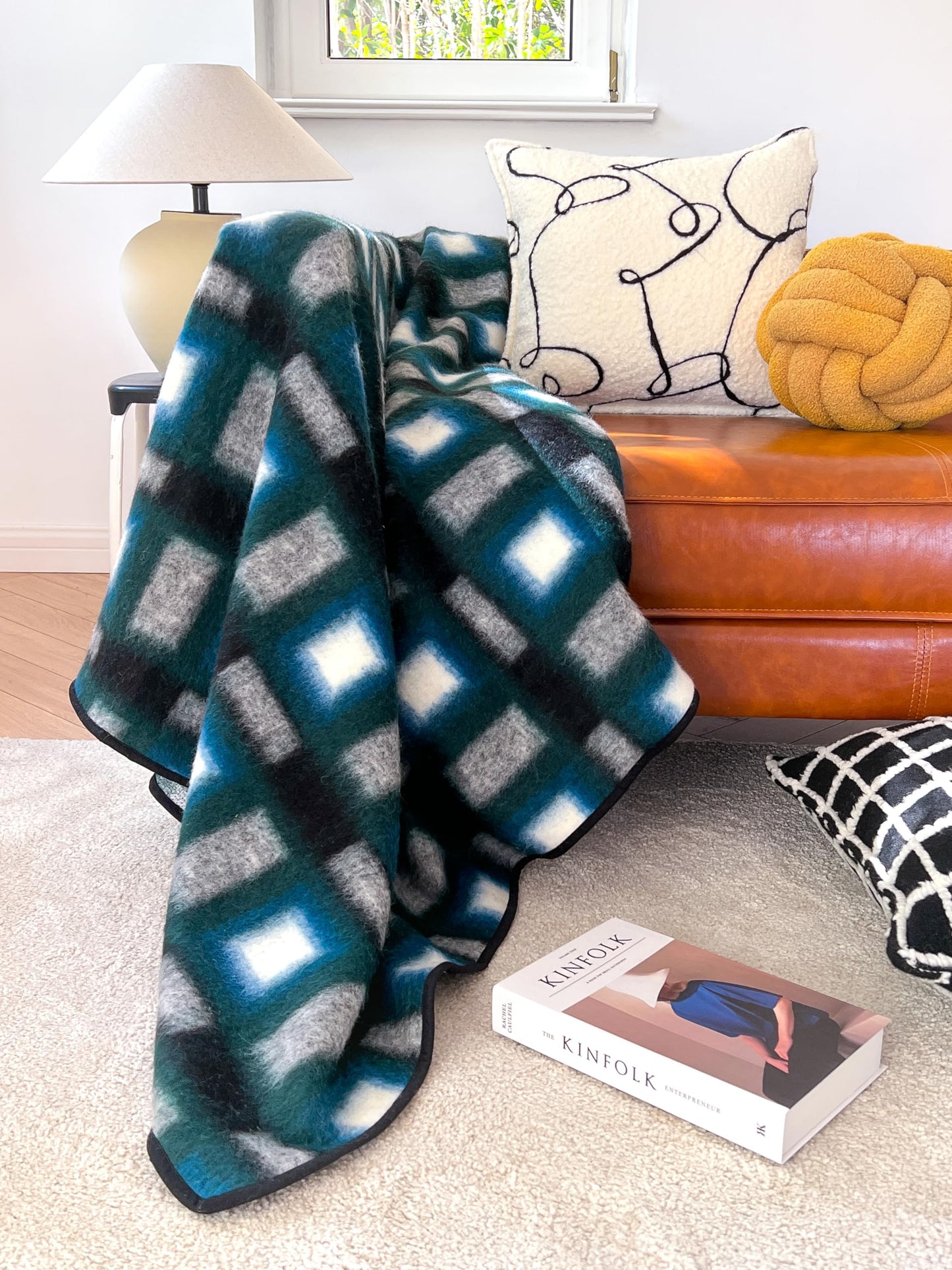 Crumbs Home Modern Decorative Throw Blanket for Couch, Sofa, Bed, Blue Green Black Plaid, 55"x60"