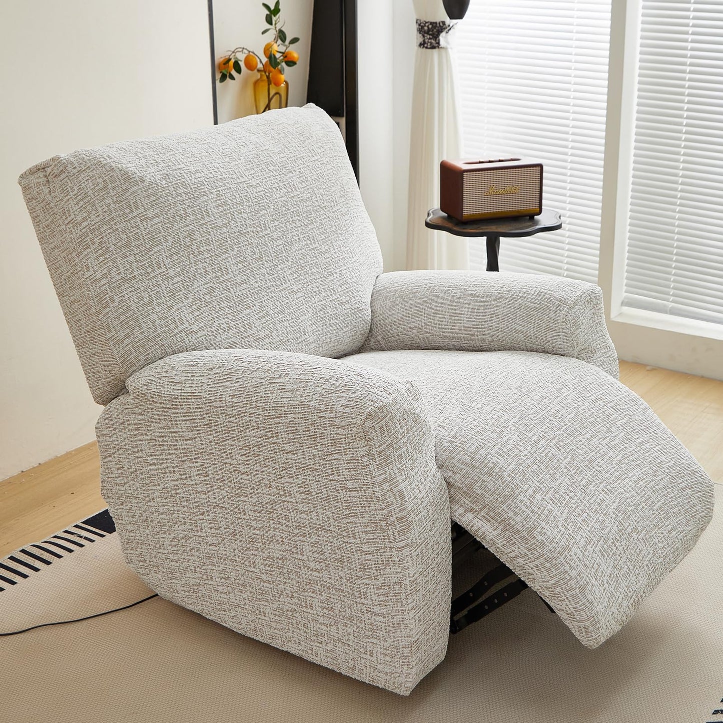 vctops Rustic Linen Look Recliner Chair Covers Washable, 4 Pieces Soft Chenille Recliner Cover, Anti Slip Stretch Couch Cover Sofa Slipcovers Furniture Protector for Dog,Kids (Coffee,1 Seater)