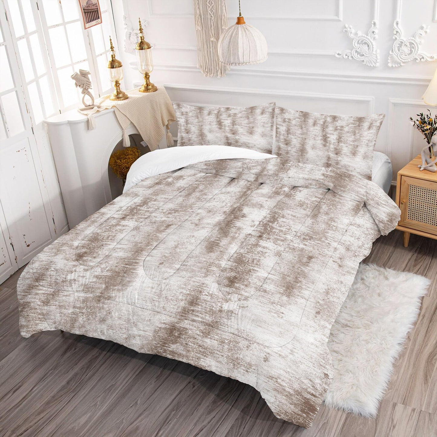 EDGZKO Brown Abstract Bedding Set King Size Taupe Tie Dye Comforter Set Luxury Neutral Modern Soft Lightweight Quilt Bed Sets for Teens Adults Room Decor, 1 Comforter 2 Pillowcases