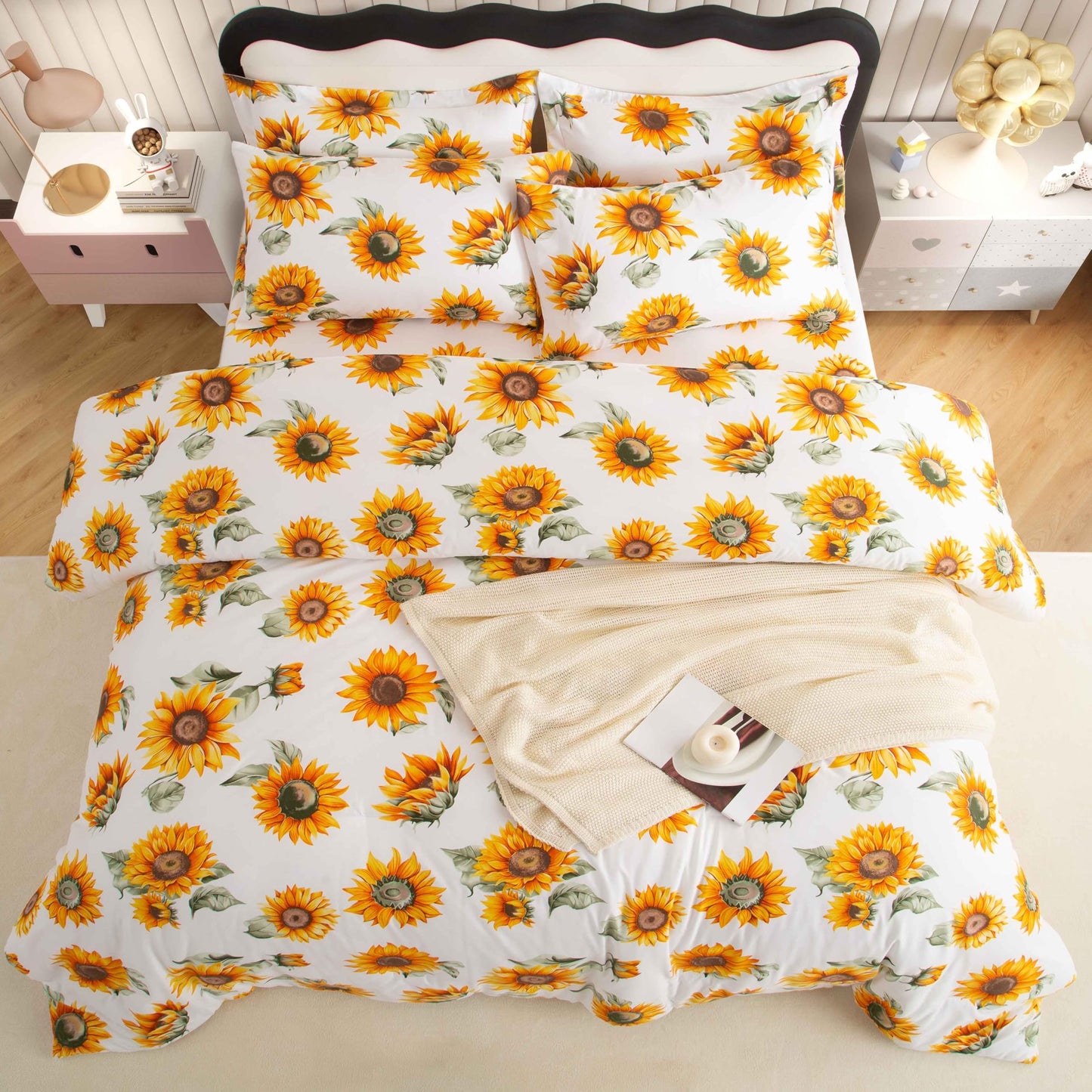 SDY Sunflower Twin Size Comforter Set, Luxury Soft Bed in a Bag Twin 5 Pieces for Kids, All Season Bedding Set with Comforters, Sheets, Pillowcase & Sham