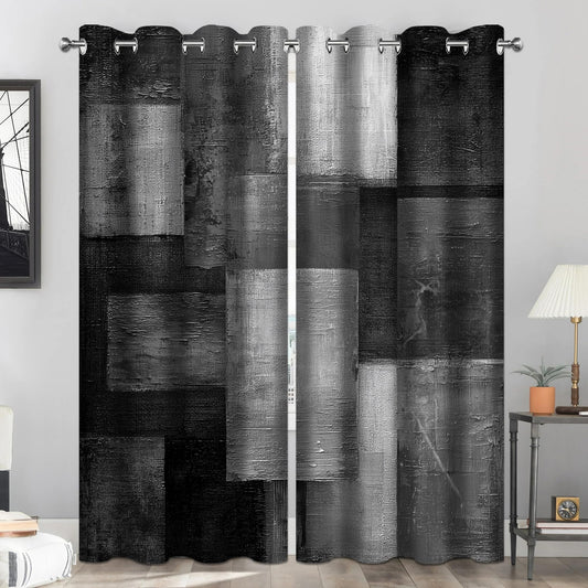 Moonslim Black White Gray Abstract Blackout Curtains, Rustic Vintage Farmhouse Drapes, Thermal Insulated Darkening Window Curtain for Bedroom Living Room Decor 2 Panels 52x84 Inch