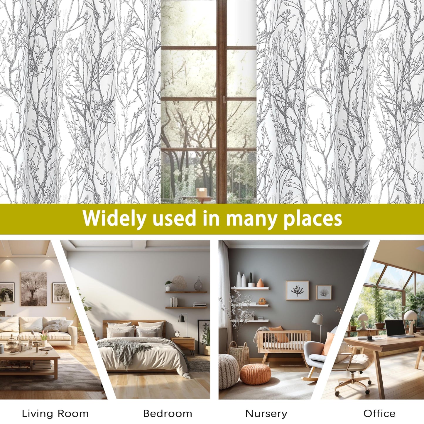 DriftAway Tree Branch Blackout Curtains Double Layer 54 Inches Long for Bedroom Printed Patterned Classic Thermal Insulated Summer Sound Lined Grommet Drapes for Living Room 2 Panels Gray/White
