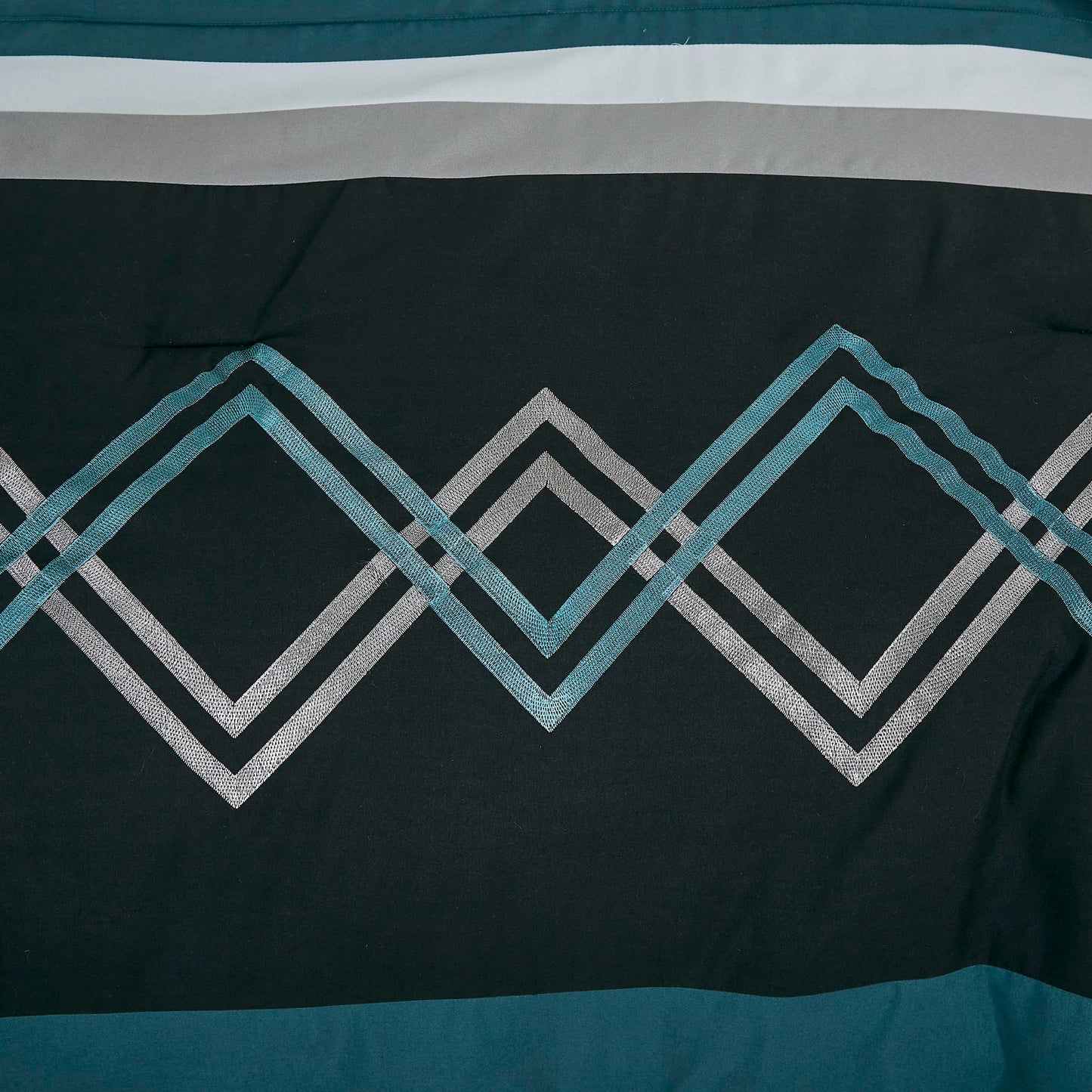 Chezmoi Collection Arden 7-Piece Modern Pleated Stripe Embroidered Zigzag Bedding Comforter Set (Queen, Teal/Black/Gray)