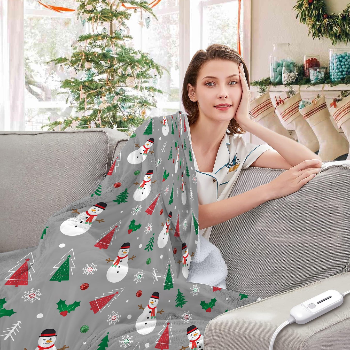 Christmas Snowman Throw Blanket Grey Christmas Fleece Blanket Soft, Plush, Warm Winter Cabin Throw, Christmas Throw for Sofa and Bed | Holiday Blankets and Throws 50X60 Inches