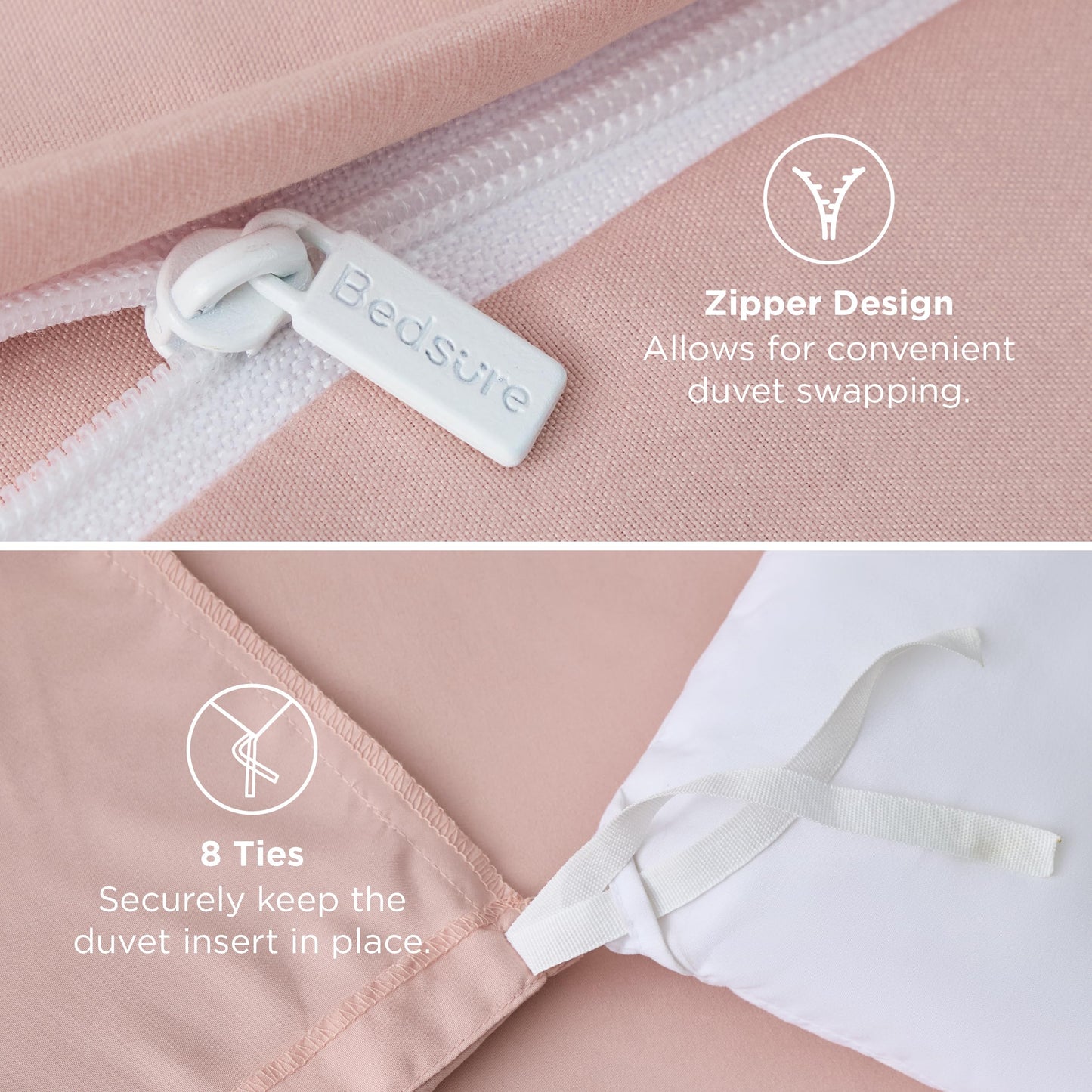 Bedsure Duvet Cover Queen Size - Soft Double Brushed Bedding Set for Kids & Adults, Zipper Closure, 3 Pieces, Includes 1 Duvet Cover (90"x90") & 2 Pillow Shams, NO Comforter, Blush Pink