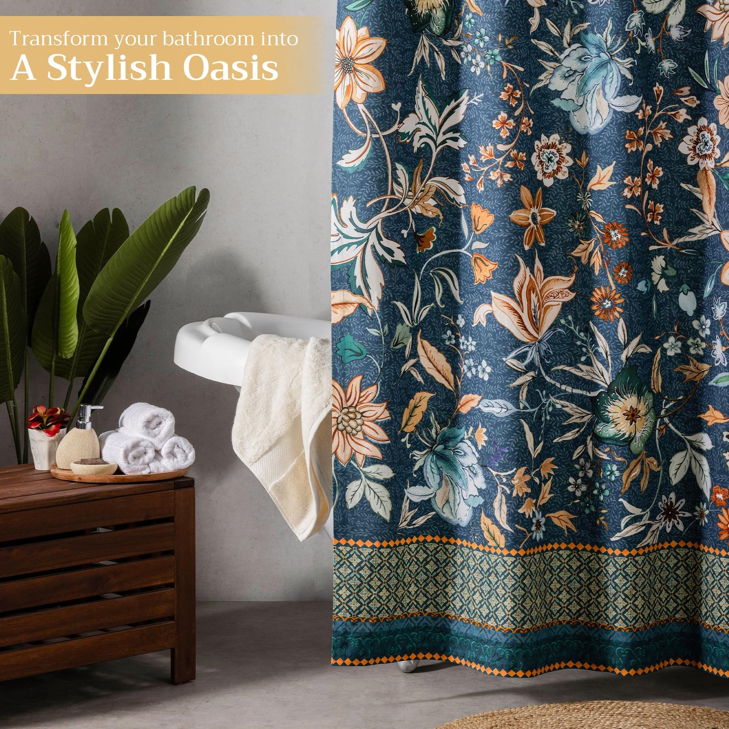 Maison d' Hermine Shower Curtain 100% Cotton One Panel 70"x72" Washable Fabric Shower Curtains for Bathroom, Easy Hanging with 12 Button Holes - Home Spa Spring Summer - Luxury Loft - Dark Teal