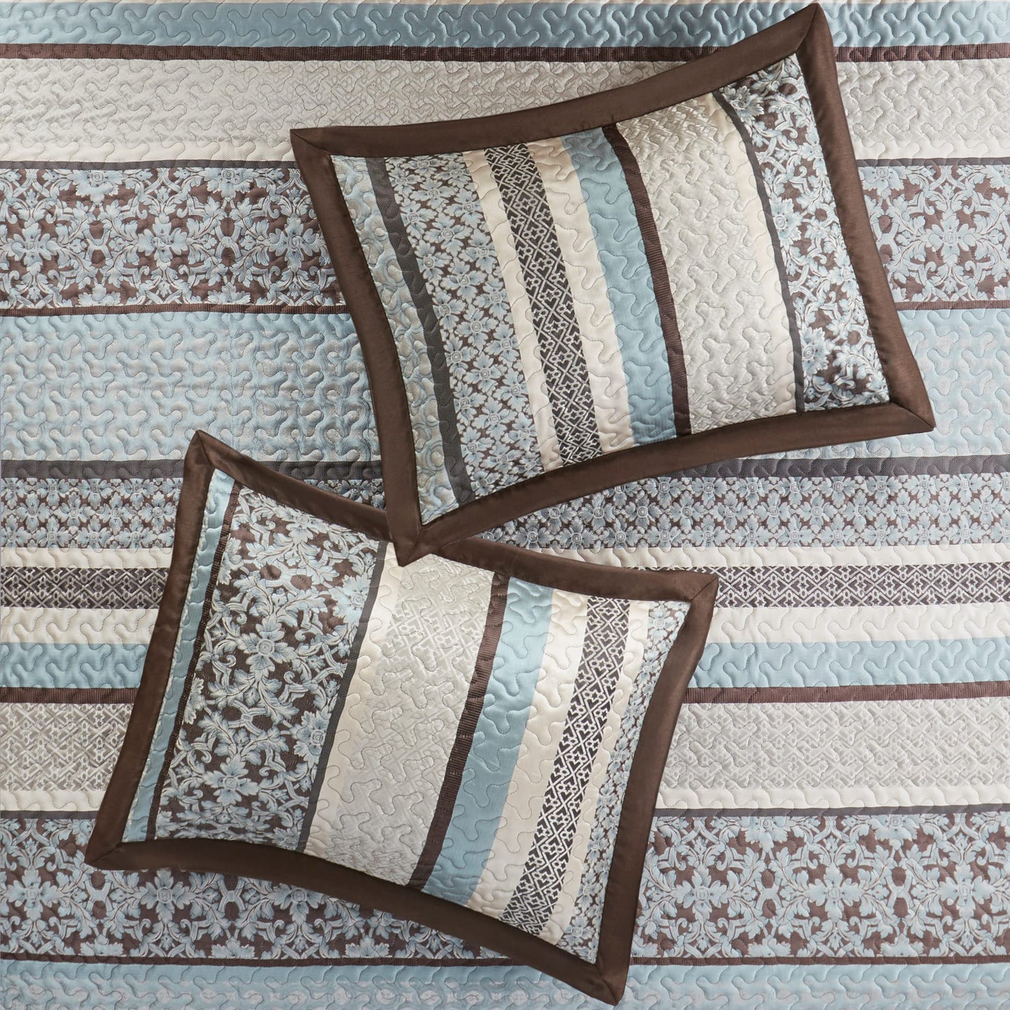 Madison Park Princeton Reversible Quilted Bedspread Set, Solid Reverse Summer Breathable, Lightweight All Season Bedding Layer, Matching Shams, Bedspread King(120"x118"), Blue 5 Piece