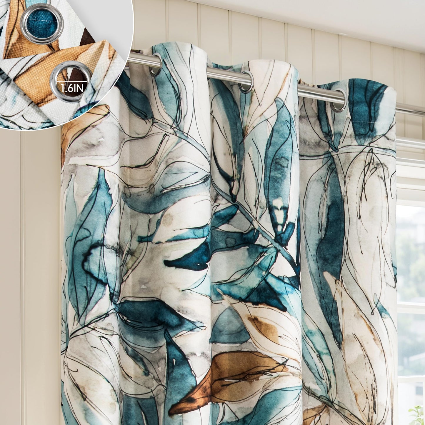 SUBRTEX Blackout Curtains 52Wx63L, Room Darkening Floral Curtains, Thermal Insulated 2 Panels Window Drapes, Boho Farmhouse Curtains for Living Room Bedroom Window Treatments, Blue