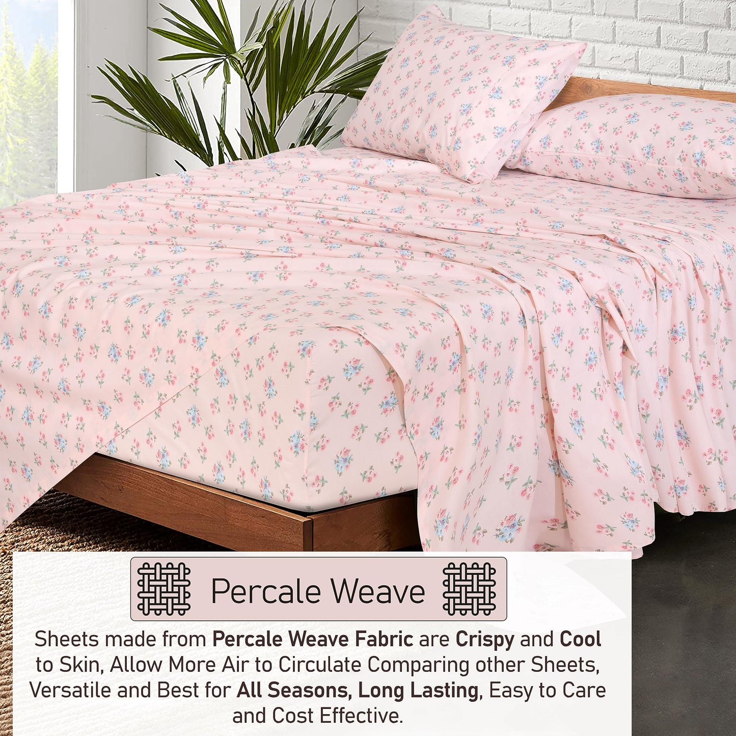 RUVANTI 100% Cotton Percale Sheets Queen Size, Spring On