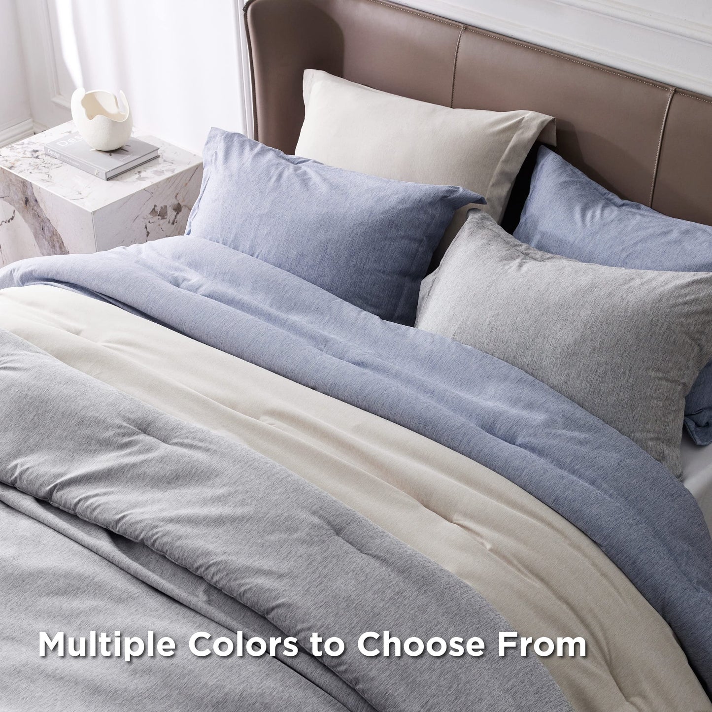 Bedsure Queen Comforter Set - Navy Blue Soft Bedding for All Seasons, Cationic Dyed Bed Set, 3 Pieces, 1 Queen Size Comforter (90"x90") and 2 Pillow Shams (20"x26"+2")