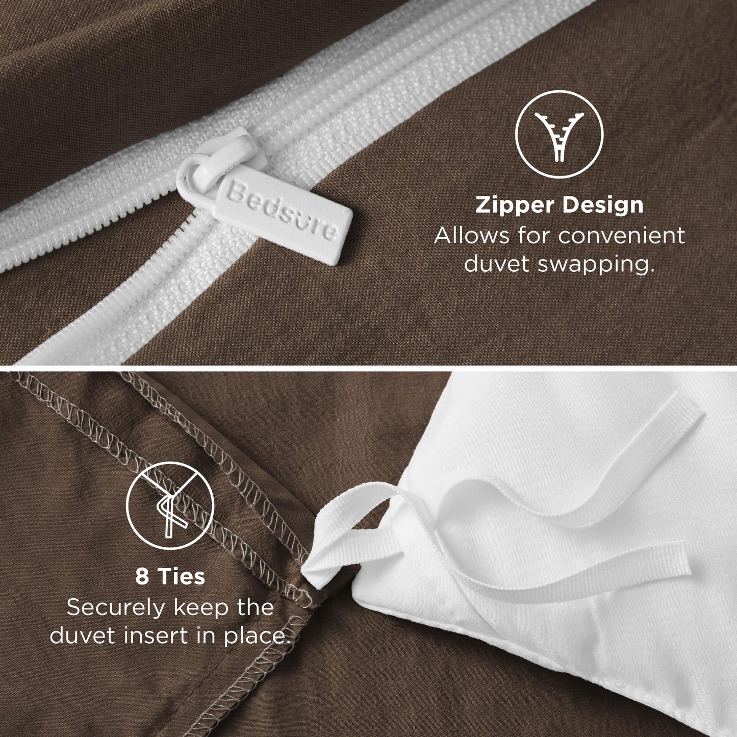Bedsure Duvet Cover Queen Size - 3 Pieces Prewashed Cotton-Like Polyester Soft Bedding Set, Includes 1 Duvet Cover 90x90 Inches with Zipper Closure & 2 Pillow Shams, No Comforter，(Dark Brown, Queen)
