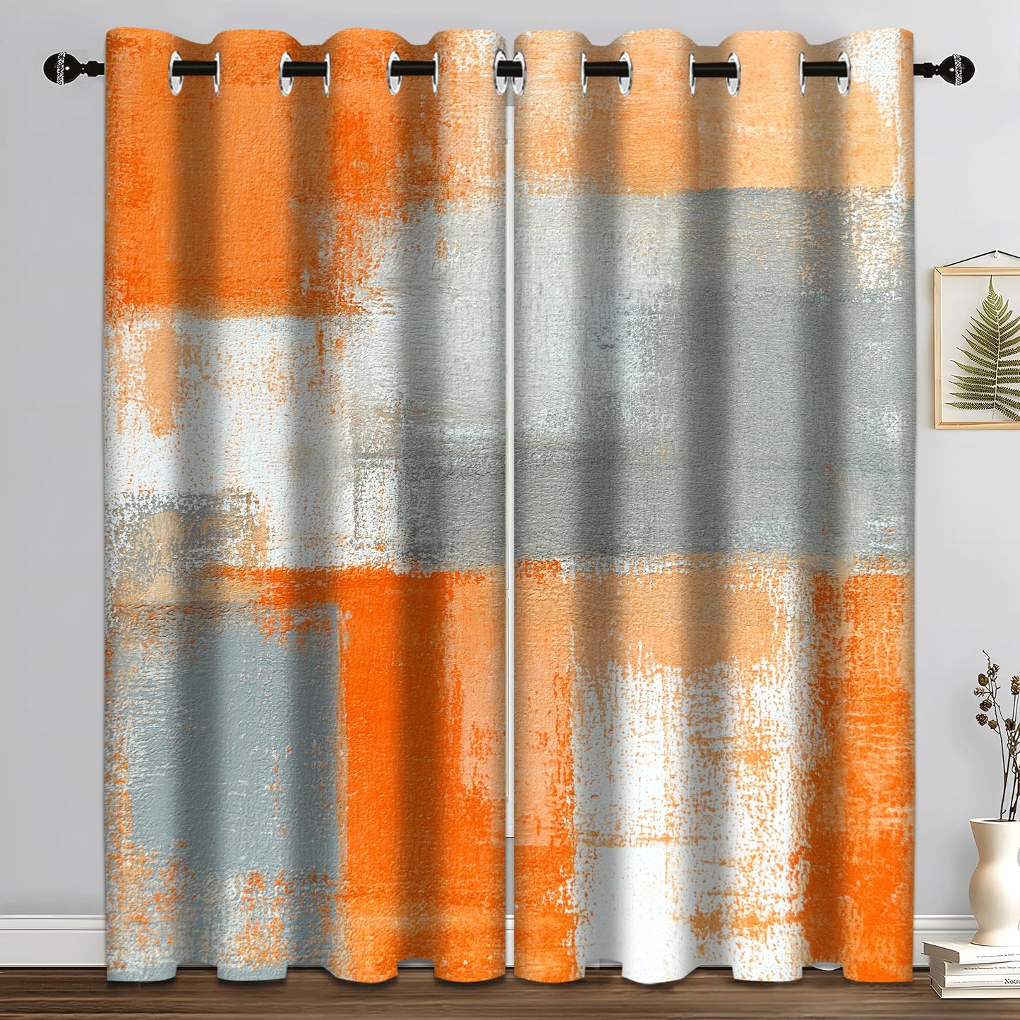 iTapnoom Abstract Orange Grey Blackout Curtains, Beige Aesthetic Art Painting Window Drapes Darkening Grommet Window Curtains for Living Room Bedroom Decor 2 Panels 52"x84" Inch