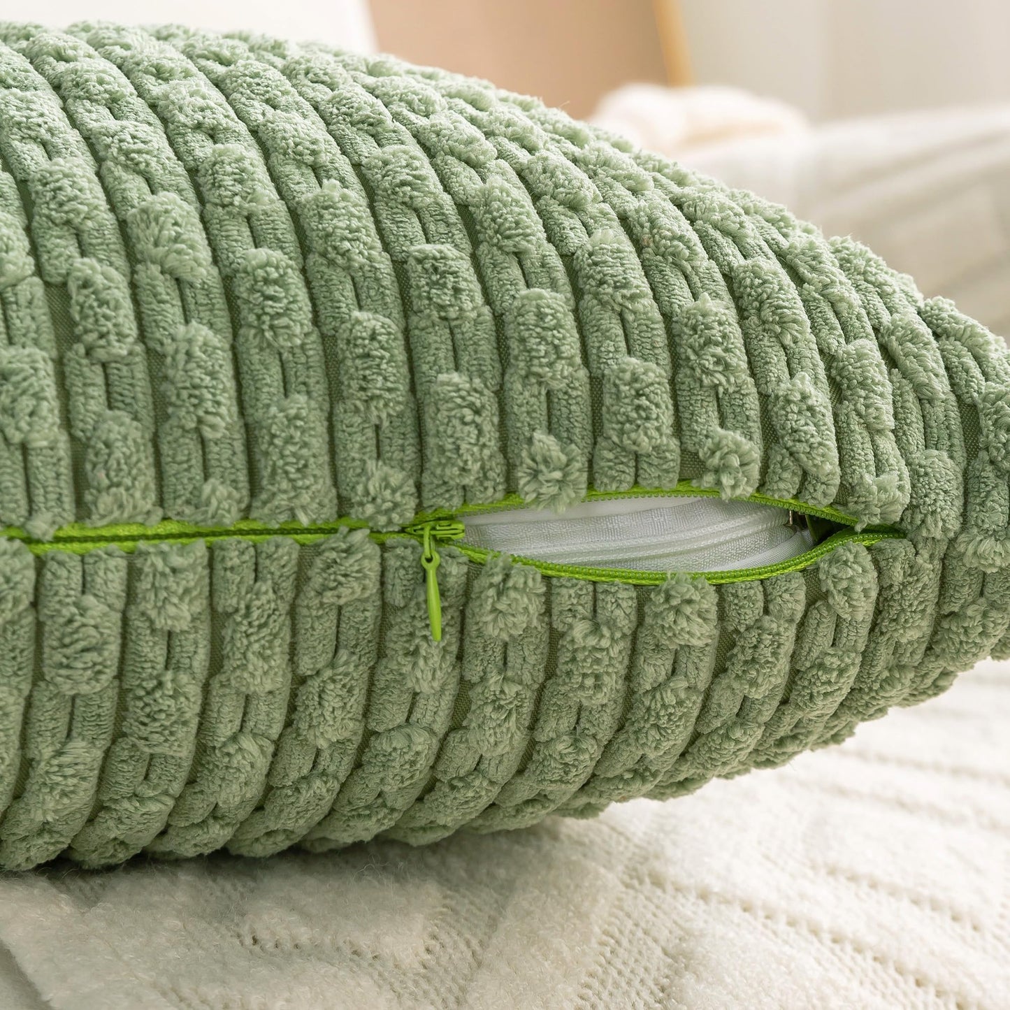 Cozoomy Set of 4 Sage Green Decorative Throw Pillow Covers 18x18 Inch Corduroy Pillow Covers for Bed Couch Sofa Living Room Soft Square Cushion Cases