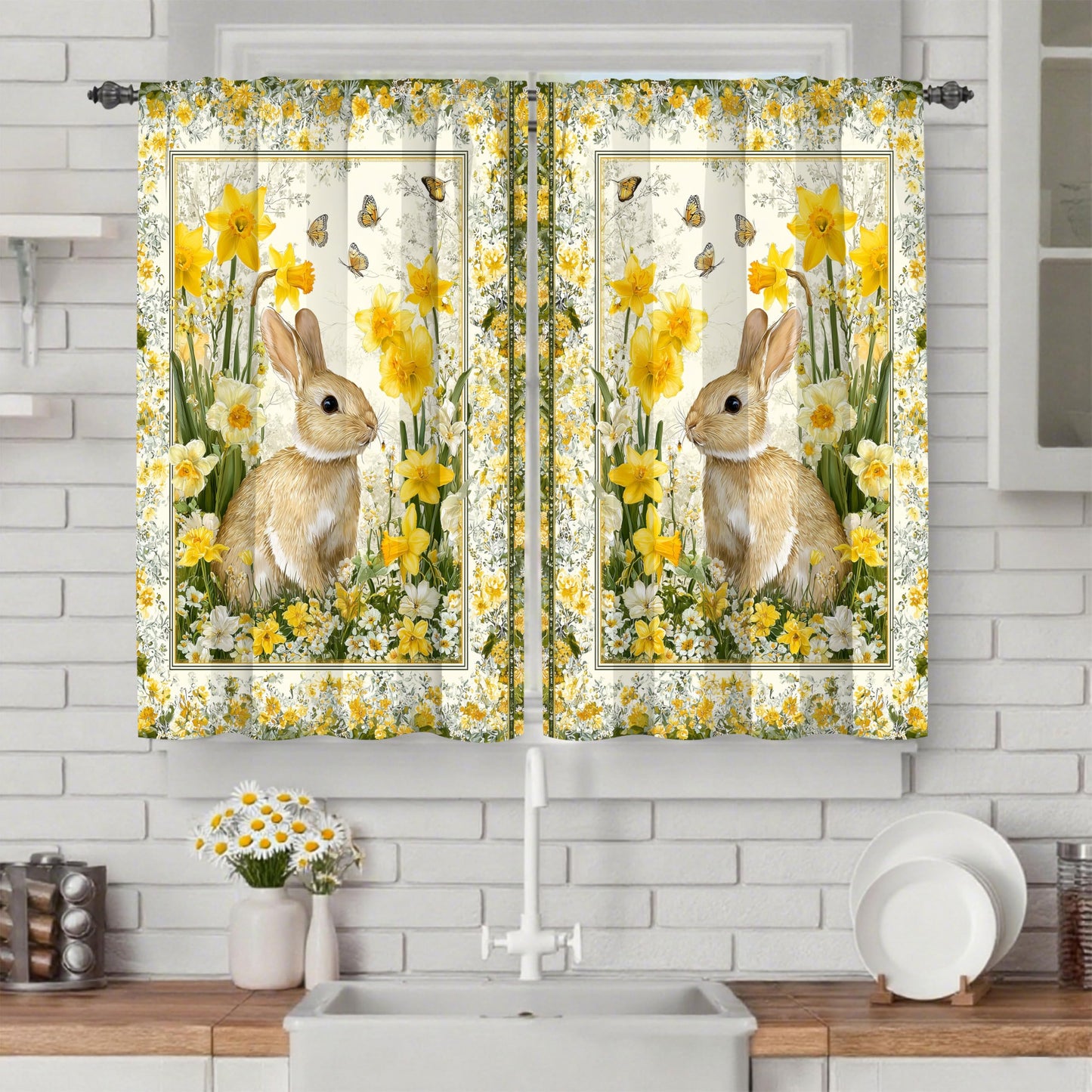Worltoldb Easter Bunny Kitchen Curtains Cafe Curtains for Bathroom Dining Room Living Room Pocket Window Drapes 2 Panels Set 28"x36"