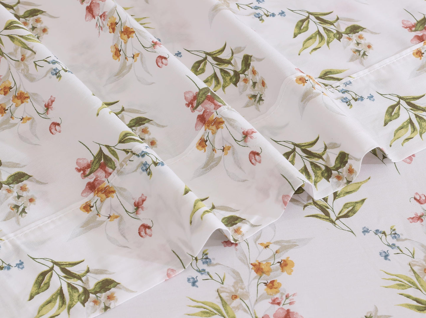 RUVANTI 100% Cotton Percale Sheets Full Size, Floral Bliss