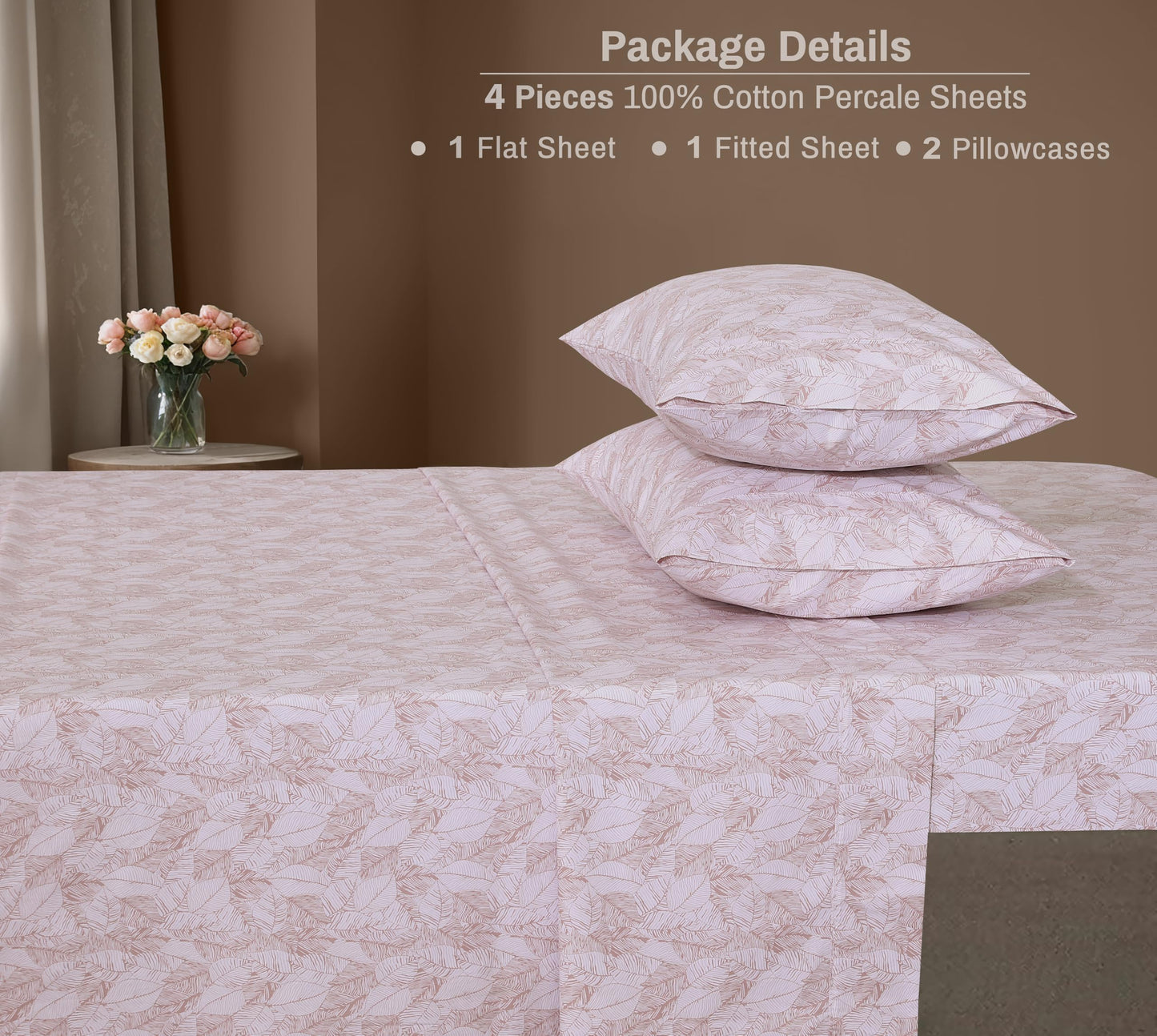 ZOYER 100% Cotton Sheets – Full Size Percale Bedding, Cooling & Breathable, Durable with a Crisp, Soft & Comfortable Feel, 16" Deep Pocket, 4-Piece Set, Negative Print