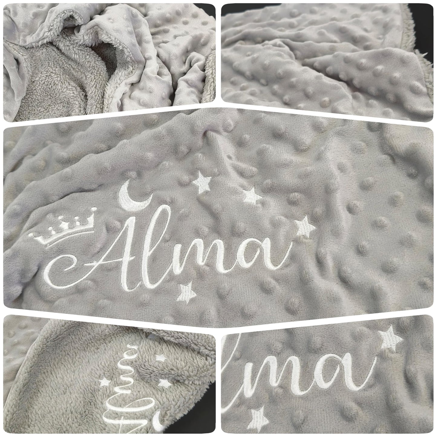 Personalized Baby Blanket, Custom Embroidered Blanket with Name, Newborn Baby Gifts, Customized Baby Nursery Bed Blankets, Soft Minky Fleece Crib Blankets for Toddlers, 27 * 35 inch-Grey