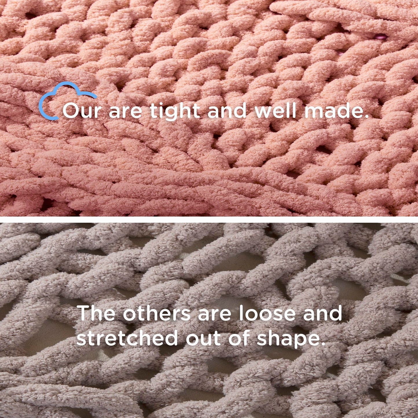 CLOUDS HUG Chunky Knit Blanket Throw - 100% Hand Knitted Chunky Soft Throw Blanket for Couch, Thick and Warm Blanket for Winter, Pink, 50x60 Inches