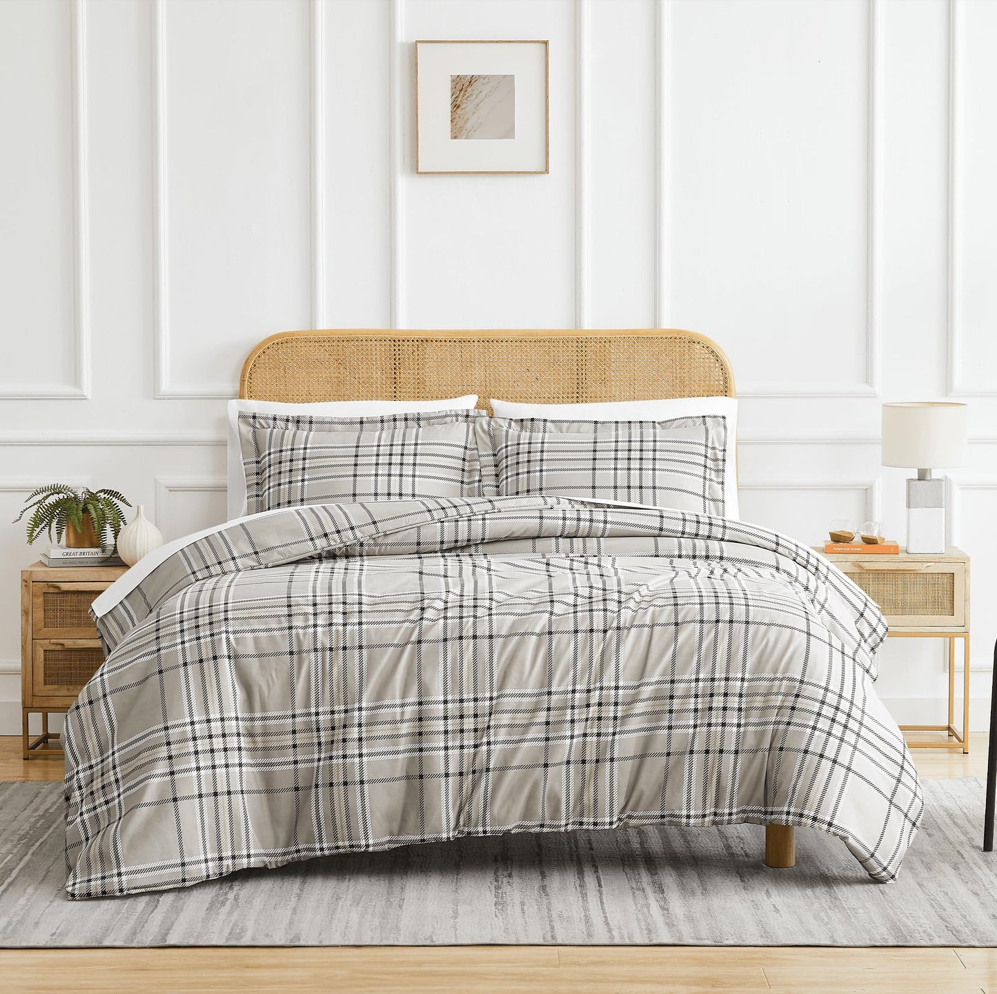 Southshore Fine Living, Inc. Cal King Plaid Duvet Cover Set – Oversized, Hotel Quality, Easy Care, Pet Hair Resistant, Checkered California King Duvet Cover and 2 Pillow Shams – Vilano Plaid Mocha