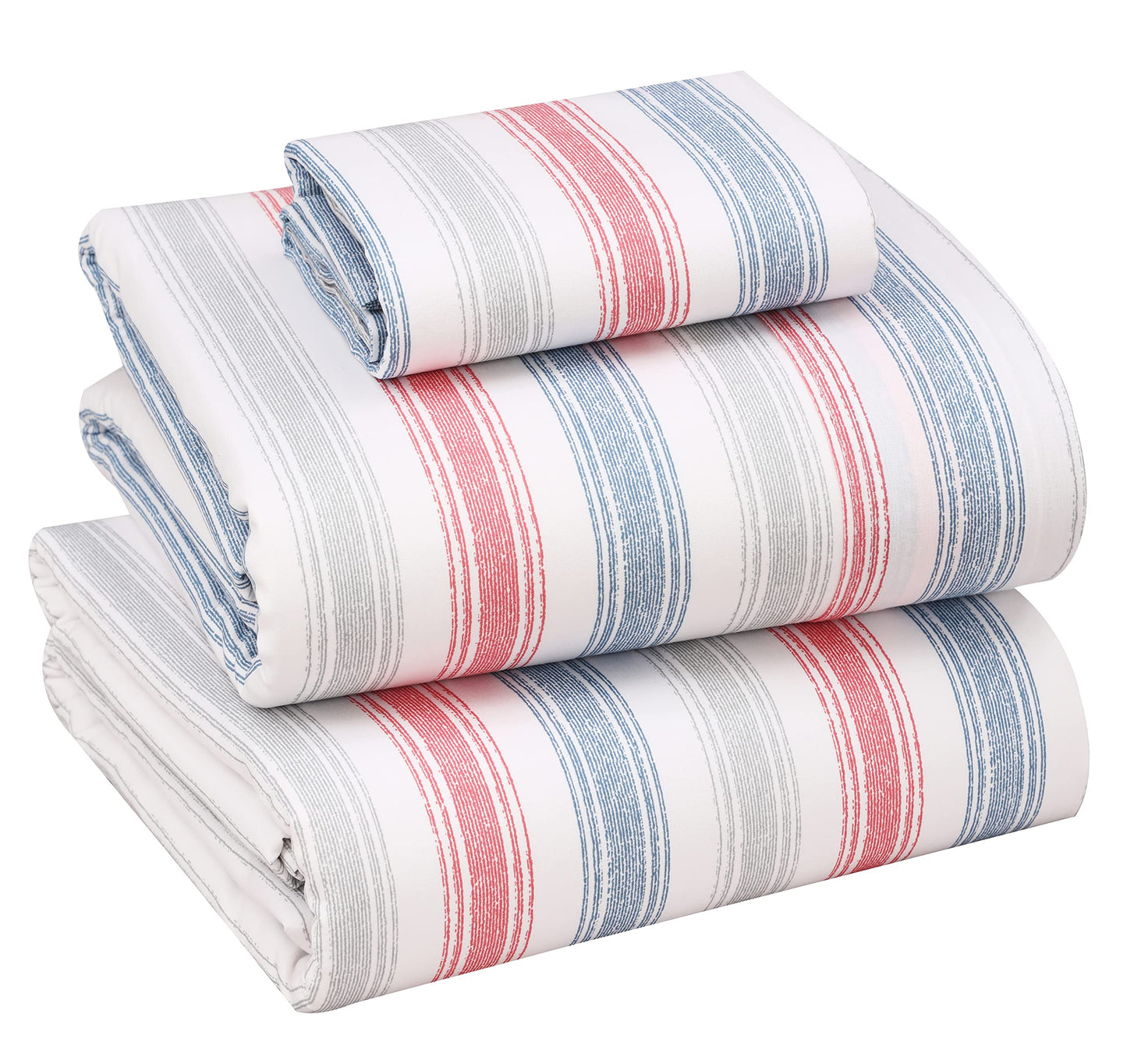 RUVANTI 100% Cotton Percale Sheets Twin Size – Crisp Cooling Bed Sheets for Hot Sleepers, Deep Pocket 16”, Soft Breathable & Durable Hotel-Style 3 Piece Set, Times