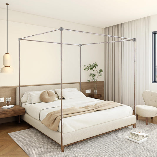 ForestSource Canopy Bed Frame King Size Stainless Steel Canopy Poles for Bed, Canopy Bed Curtains King Bed Canopies & Drapes for 4 Corner Metal Bed Wood Bed Bedroom Decor