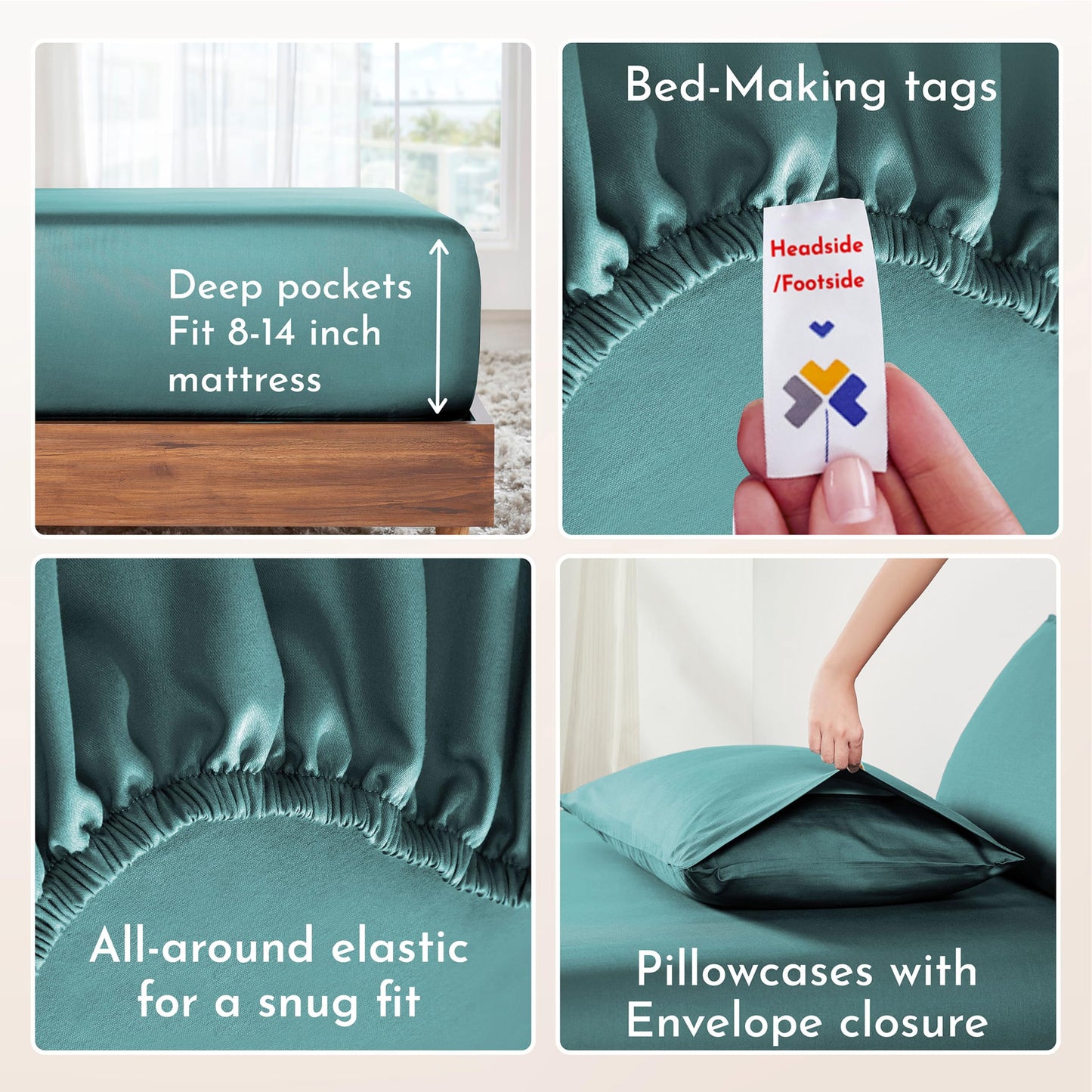 California Design Den Natural 100% Cotton Sheets Queen Size Bed - Soft Sateen Weave, Deep Pockets, Breathable and Durable Bedding Queen Size Teal (Deep Tone)