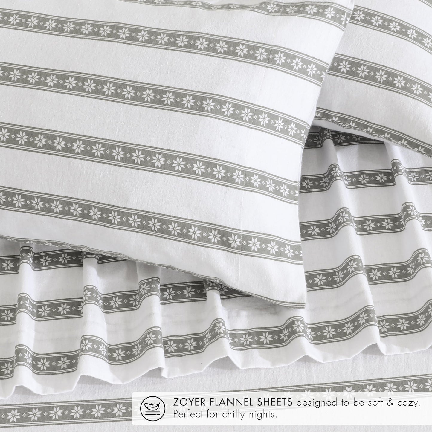 ZOYER Flannel Sheets Twin XL Size - 100% Cotton Double Brushed Twin XL Sheet Sets, Deep Pockets 16 Inches, All Seasons Breathable & Extra Soft Bed Sheets, Warm & Cozy, 3 Piece, Polar Brands