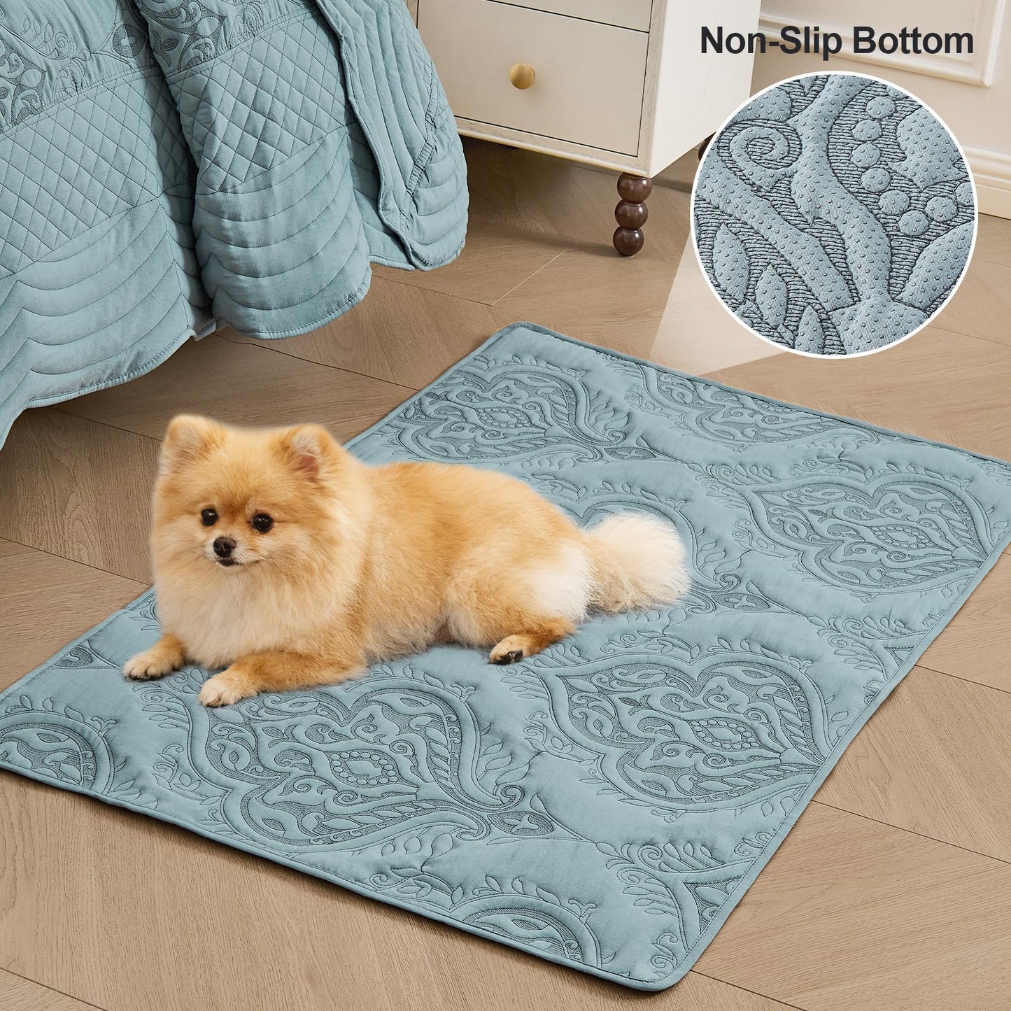 DaisyHuang Oversized Bedspread Coverlet Set King Size - Lightweight Bedding Cover - Beautiful Stitching -Luxury Damask Paisley Pattern Quilt Set, Reversible, 4 Piece with Floor Mat, Dusty Blue