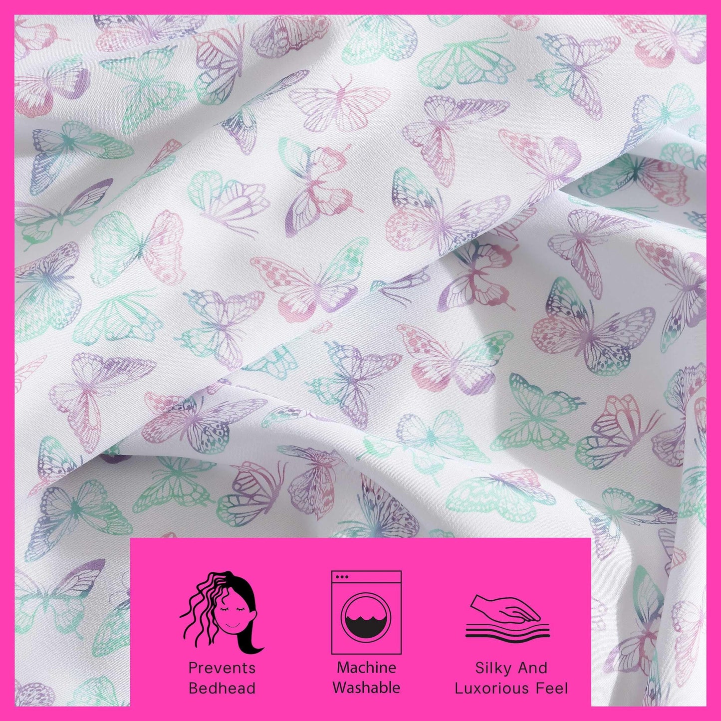 Betsey Johnson - Queen Bed Sheets, Fade & Wrinkle Resistant Bedding Set with Matching Sham(s), Soft & Lightweight Bedding Essentials (Butterfly Rainbow Purple, Queen)