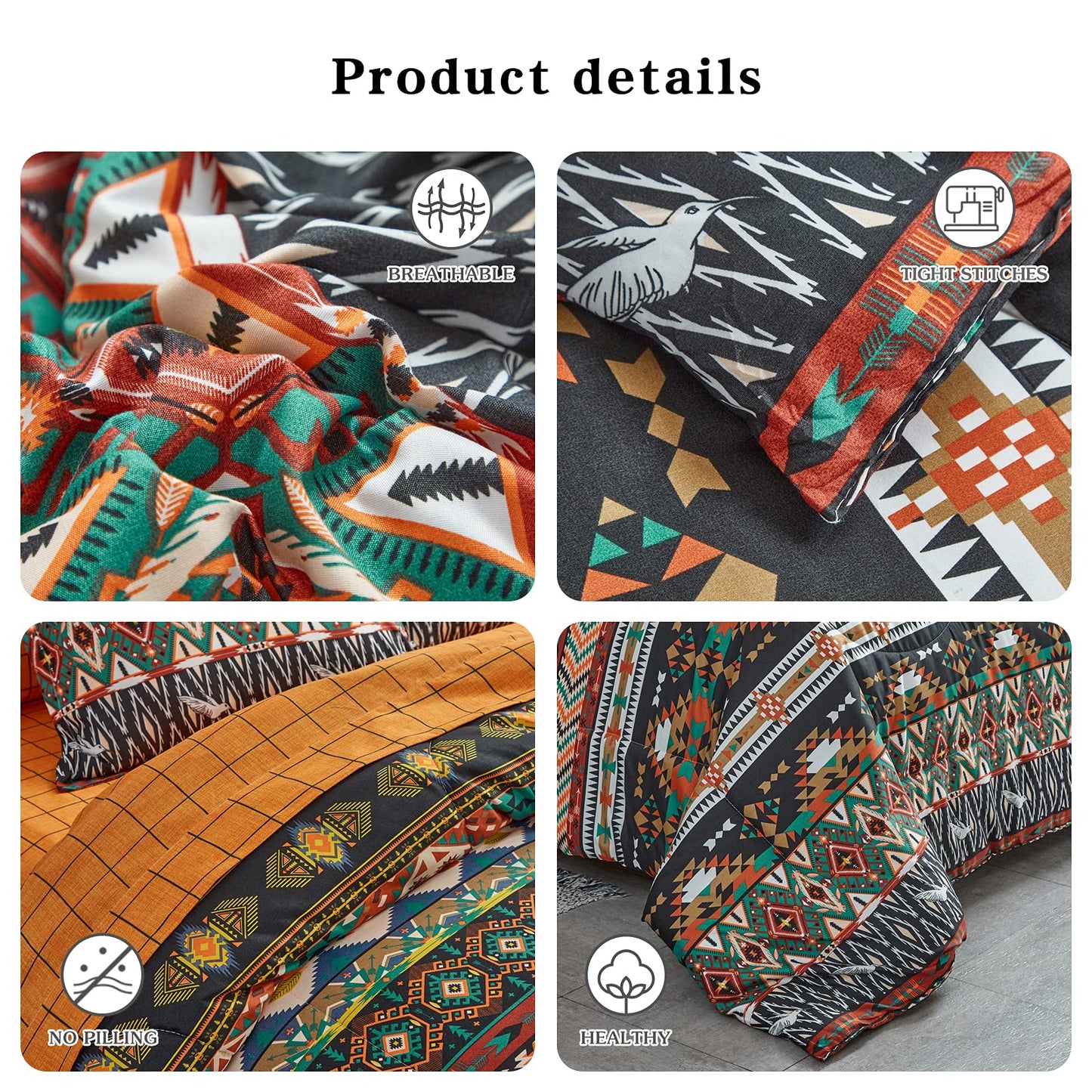 Flysheep 7 Pieces Boho Bed in a Bag Queen Size, Southwestern Bohemian Tribal Striped Printed, Reversible Bed Comforter Set (1 Comforter, 1 Flat Sheet, 1 Fitted Sheet, 2 Pillow Shams, 2 Pillowcases)