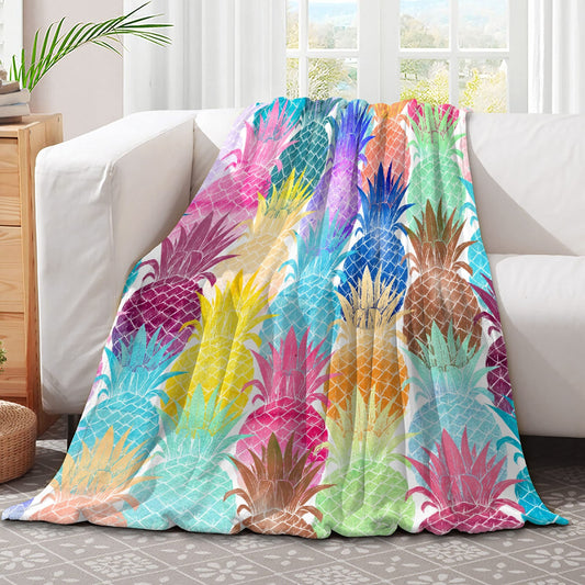 Colorful Pineapple Blanket Pineapple Gifts for Women Girls Men Boys Soft Comfy Plush Lightweight Flannel Throw Blankets for Coach Bed Living Room Pineapple Decor Indoor Outdoor Large (80 in x 60 in)