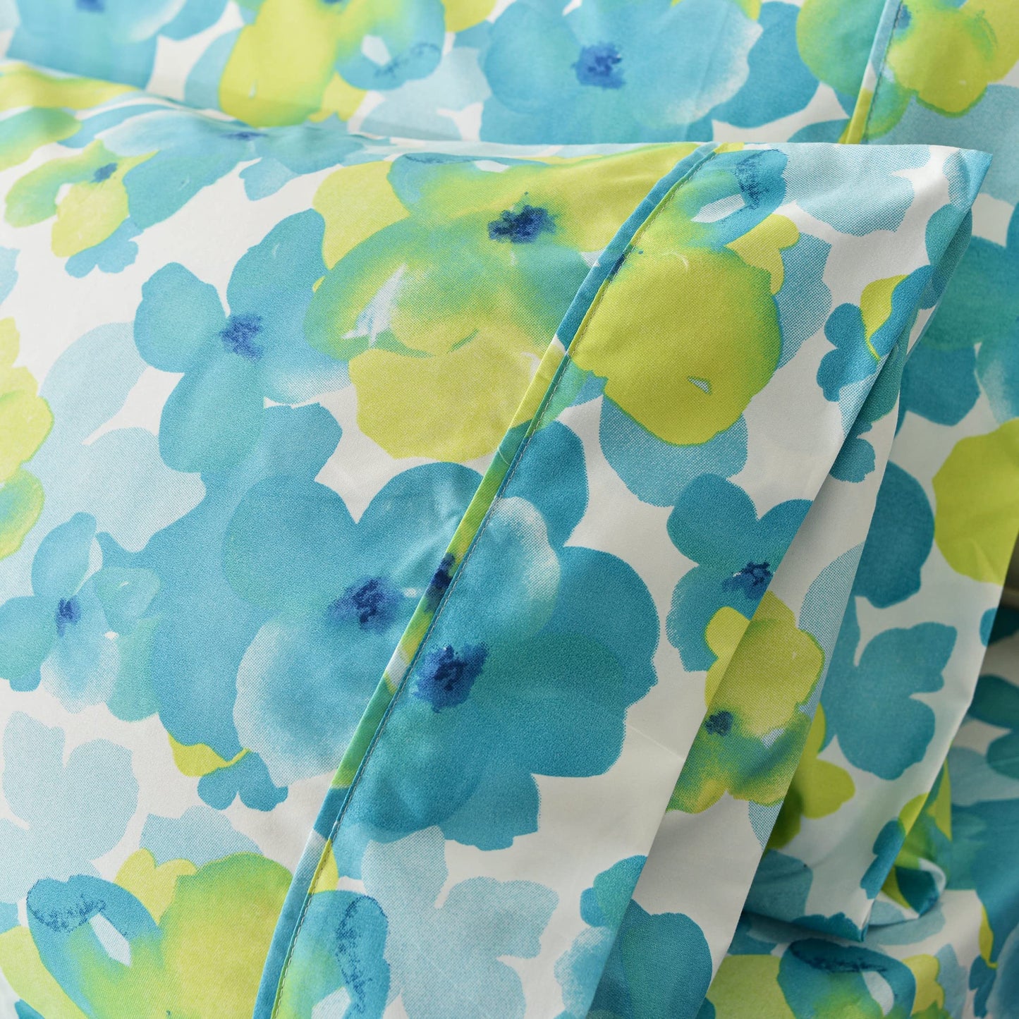 American Home Collection Ultra-Soft Microfiber Sheet Set - Double Brushed - Wrinkle and Stain Resistance - Fit 14 inches Deep Pocket - 6 Pieces Set (Full, Blue & Green Floral)