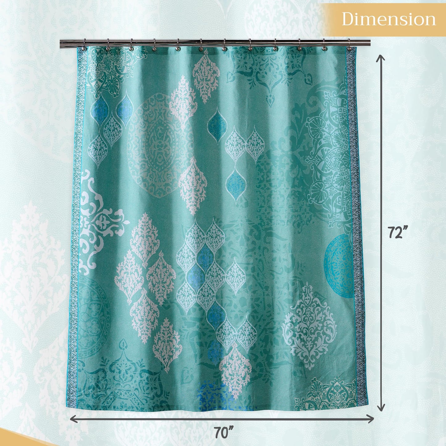 Maison d' Hermine Shower Curtain 100% Cotton One Panel 70"x72" Washable Fabric Shower Curtains for Bathroom, Easy Hanging with 12 Button Holes - Home Spa Spring Summer - Versailles - Turquoise