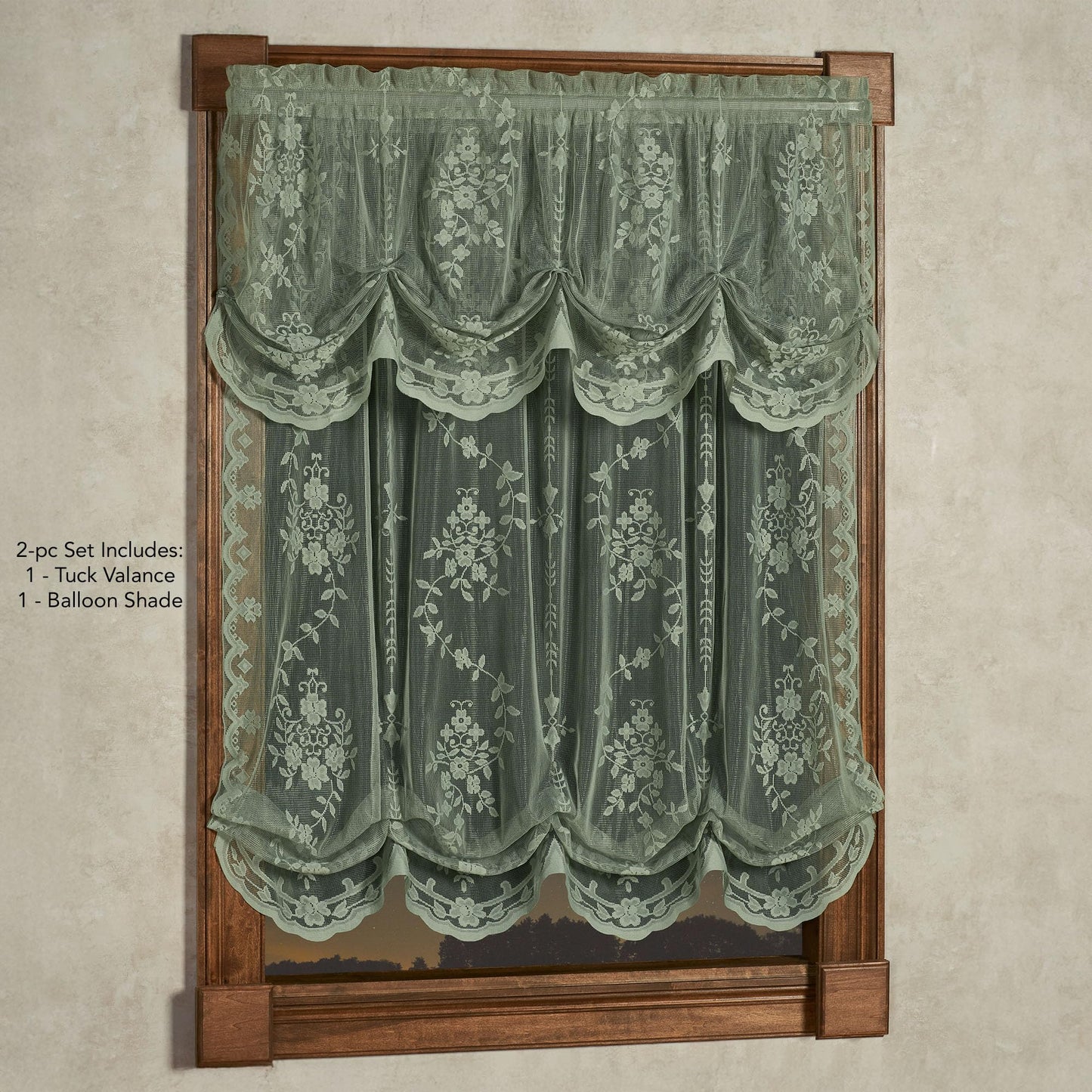 Luxury Sheer Polyester Fiona Lace Window Treatment | Beautiful Balloon Window Shade, Tuck Valance | Timeless Classic Traditional | Sage Green | Elegance | Rod Pocket | Machine wash | Light Filtering