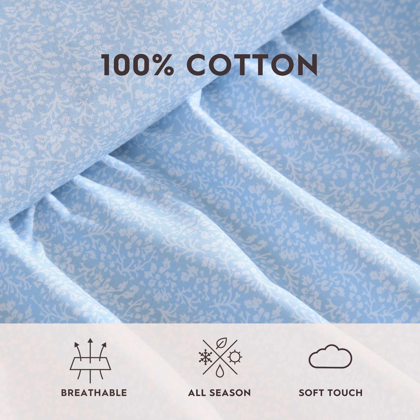 Laura Ashley – Twin Size Sheet Set, Crisp & Lightweight Cotton Percale Bedding with Fitted Sheet and Pillowcase, Floral Room Decor, Deep Pocket, College Dorm Room Essentials (Maeve Blue)