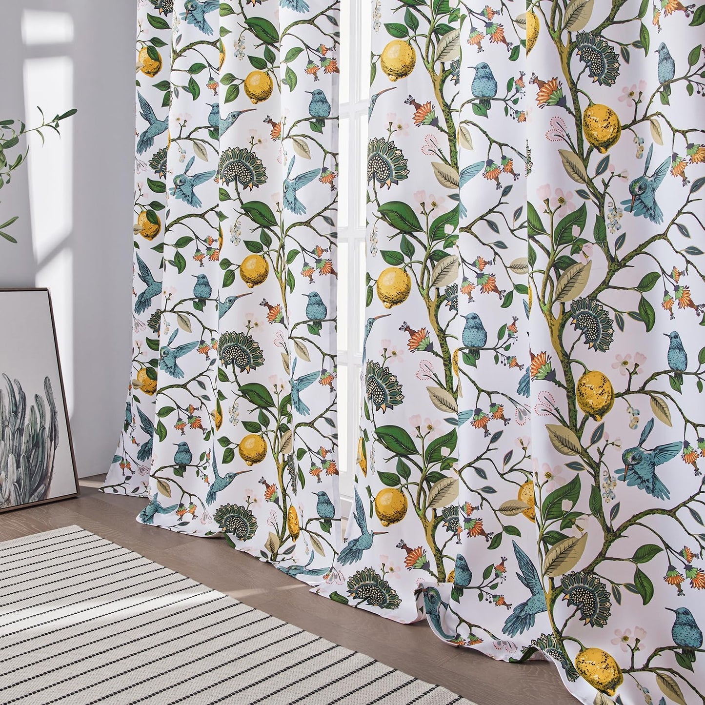 Topfinel Floral Curtains & Drapes Coquette Winter Blackout Elegant Vintage Farmhouse Country Hummingbird Patterned Grommet Curtains for Dining Living Room Sliding Glass 2 Panels 96 inch Long