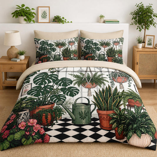 Boewywh Comforter Set Twin Size Cat Plant Vintage 7 Pcs, Bedding for Kids and Adults, Bed Sheet Sets with Fitted Sheet 2 Pillowcases & 2 Shams for Bedroom Bed Decor