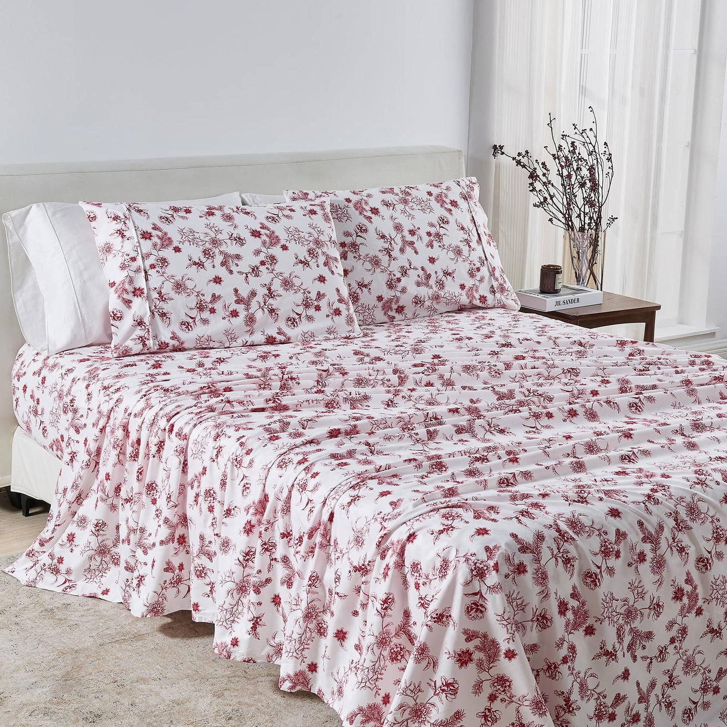 Great Bay Home Twin Size Floral Microfiber Sheet Set - 3-Piece Ultra-Soft, Brushed Bedding Sheets & Pillowcases - Wrinkle Free, Comfortable, All-Season Bed Sheets (Jolly Floral)