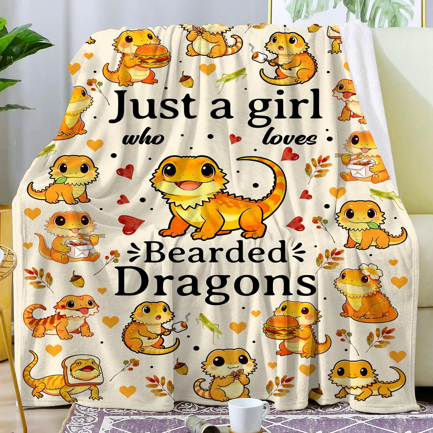 MOUND BOOM Bearded Dragon Blanket Gifts for Humans Women,Lizard Reptile Accessories Just A Girl Who Loves Bearded Dragon Throw Blankets,Lizard Gifts for Adult Girls Teens 50"X40"