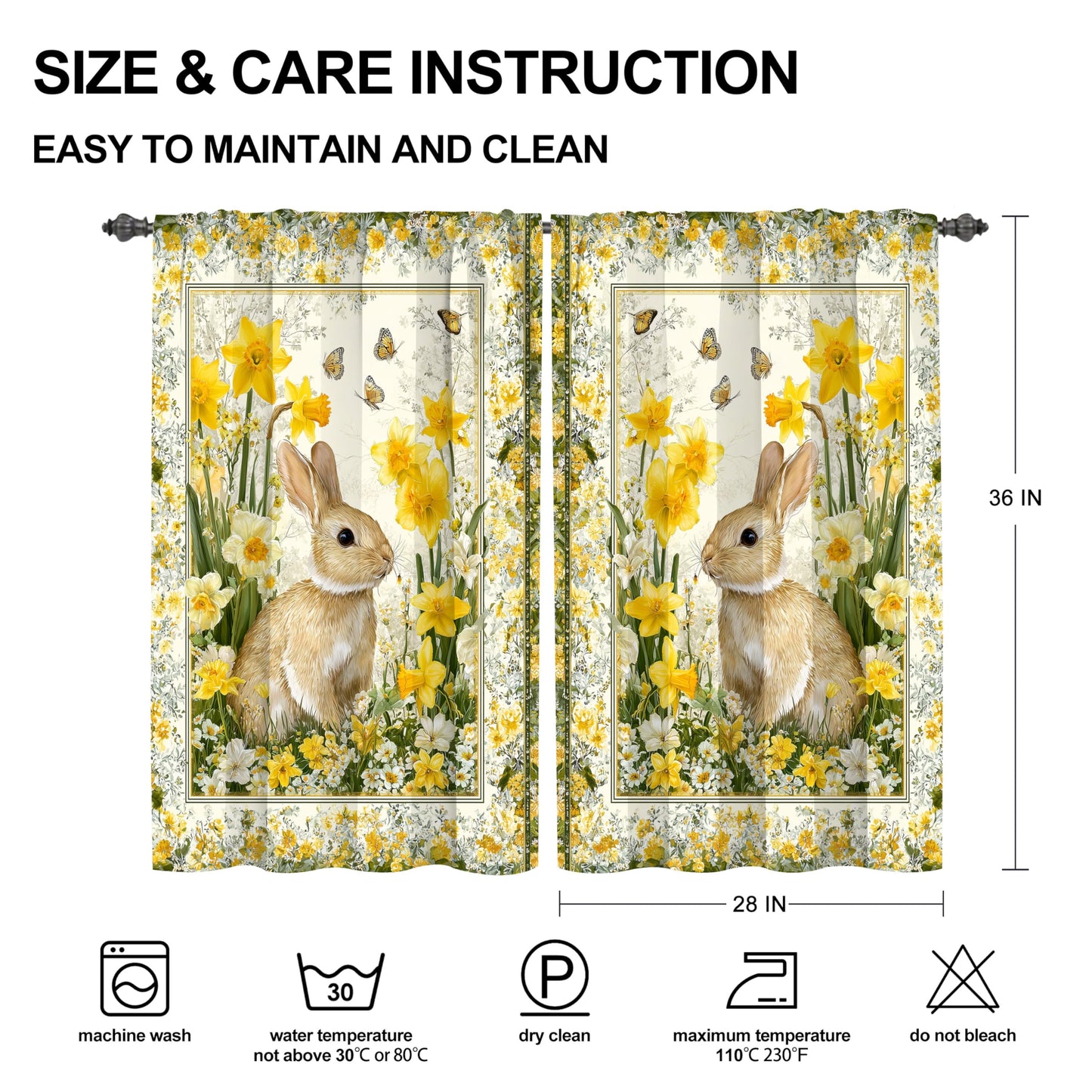 Worltoldb Easter Bunny Kitchen Curtains Cafe Curtains for Bathroom Dining Room Living Room Pocket Window Drapes 2 Panels Set 28"x36"