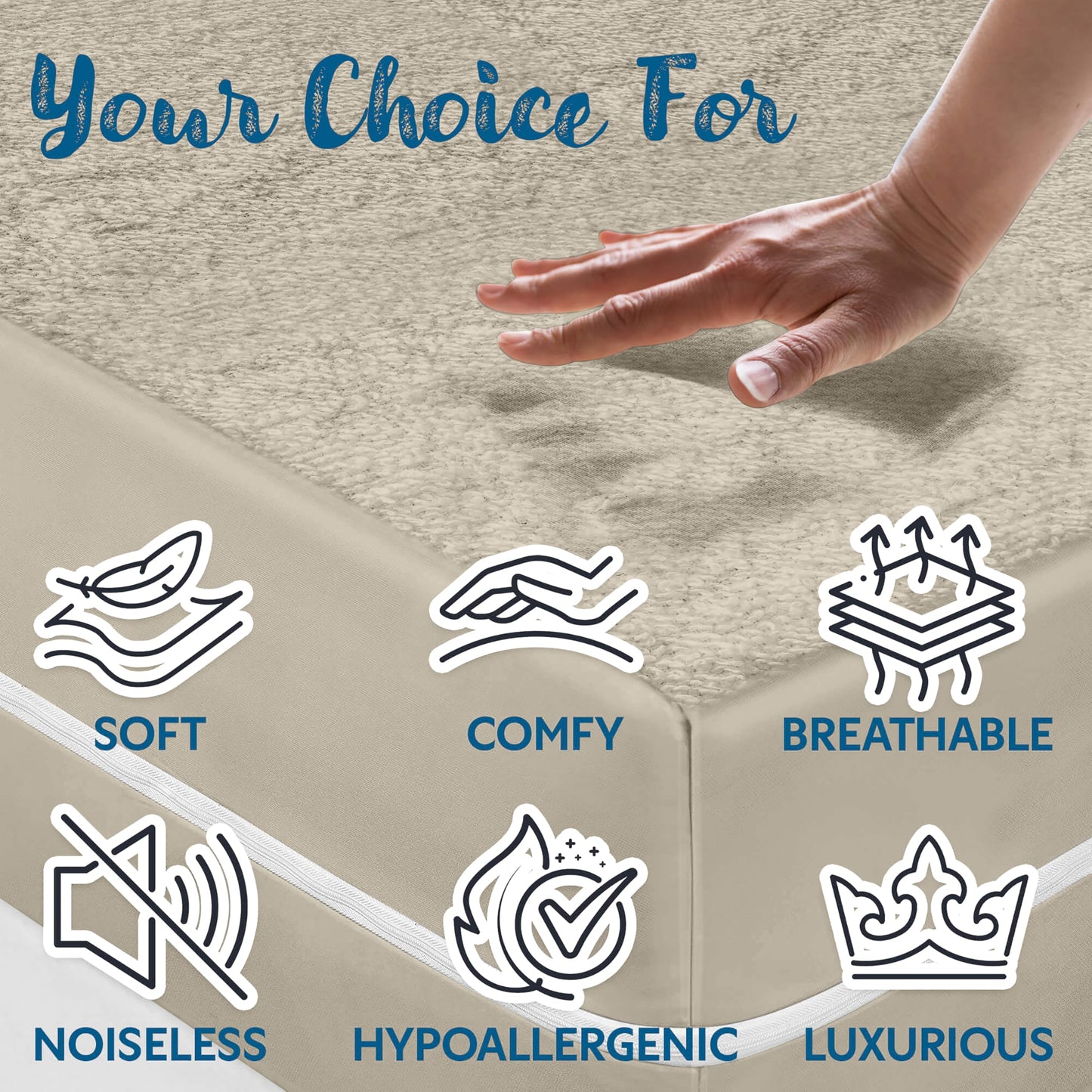 Guardmax Short Queen Mattress Encasement Zippered,100% Waterproof Mattress Protector,Soft & Absorbent Cotton Terry Top Mattress Cover for Kids,Adults, & Pets, Bed Bug & Dust Mite Proof Cover (Taupe)
