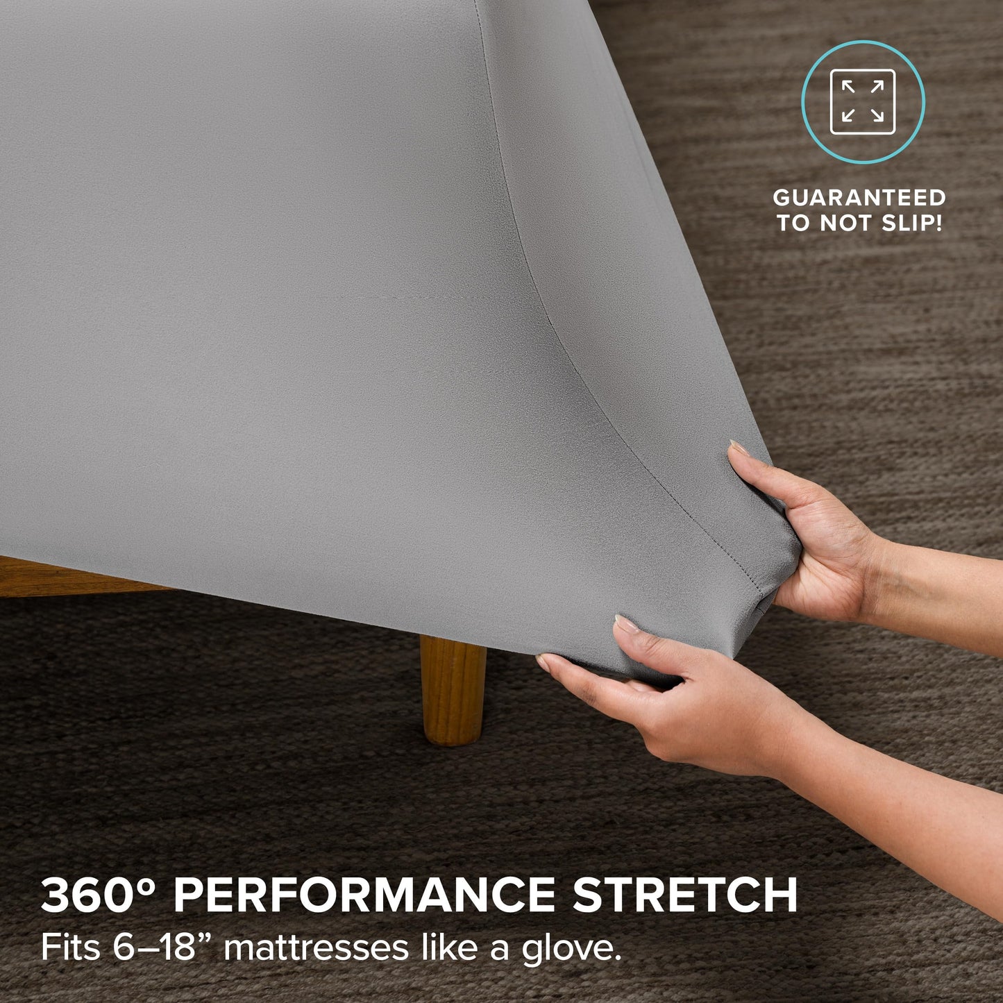 Bare Home Cooling Performance Jersey Knit Stretch Sheet Set, Moisture-Wicking & Breathable, 4-Way Stretch Bed Sheets, Envelope Pillowcases (Full, Light Grey)