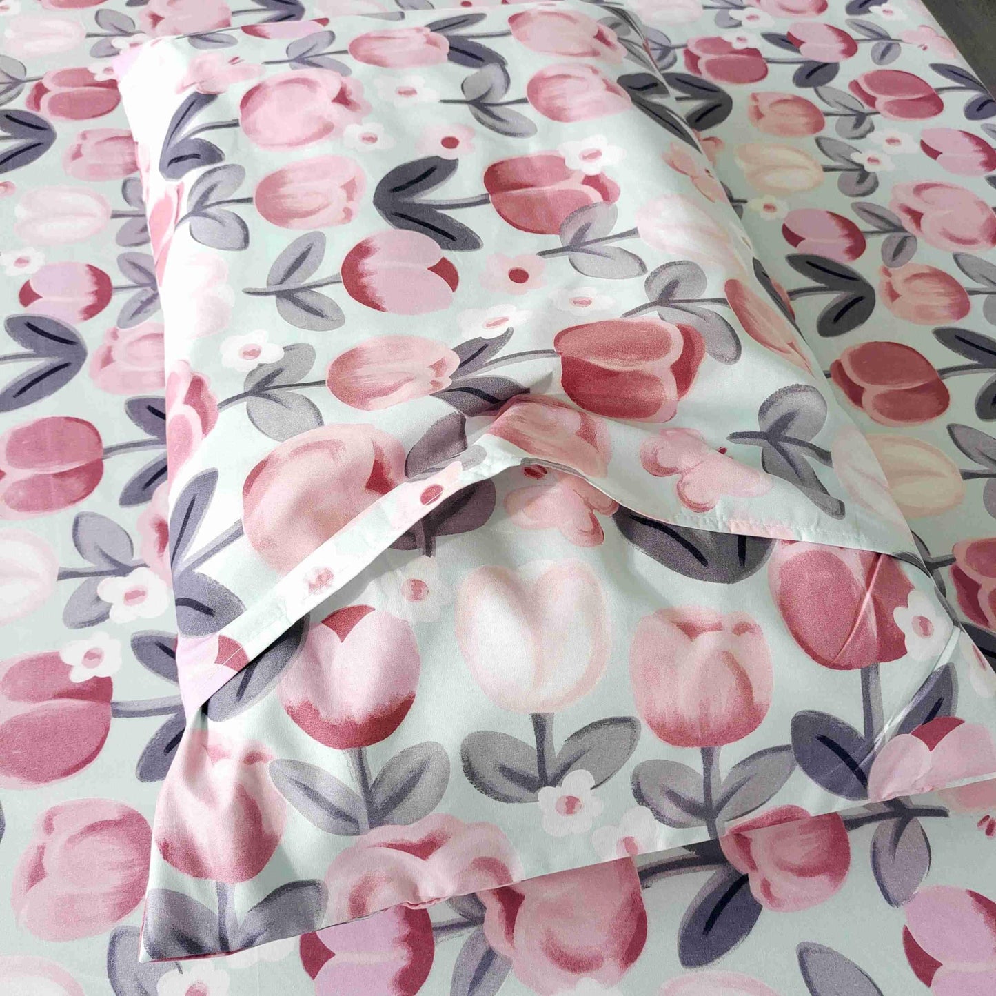 SDIII Pink Floral Full Fitted Sheet with 2 Pillowcases, Deep Pocket Soft Microfiber Romantic Blush Pink Floral Sheet Full All Season