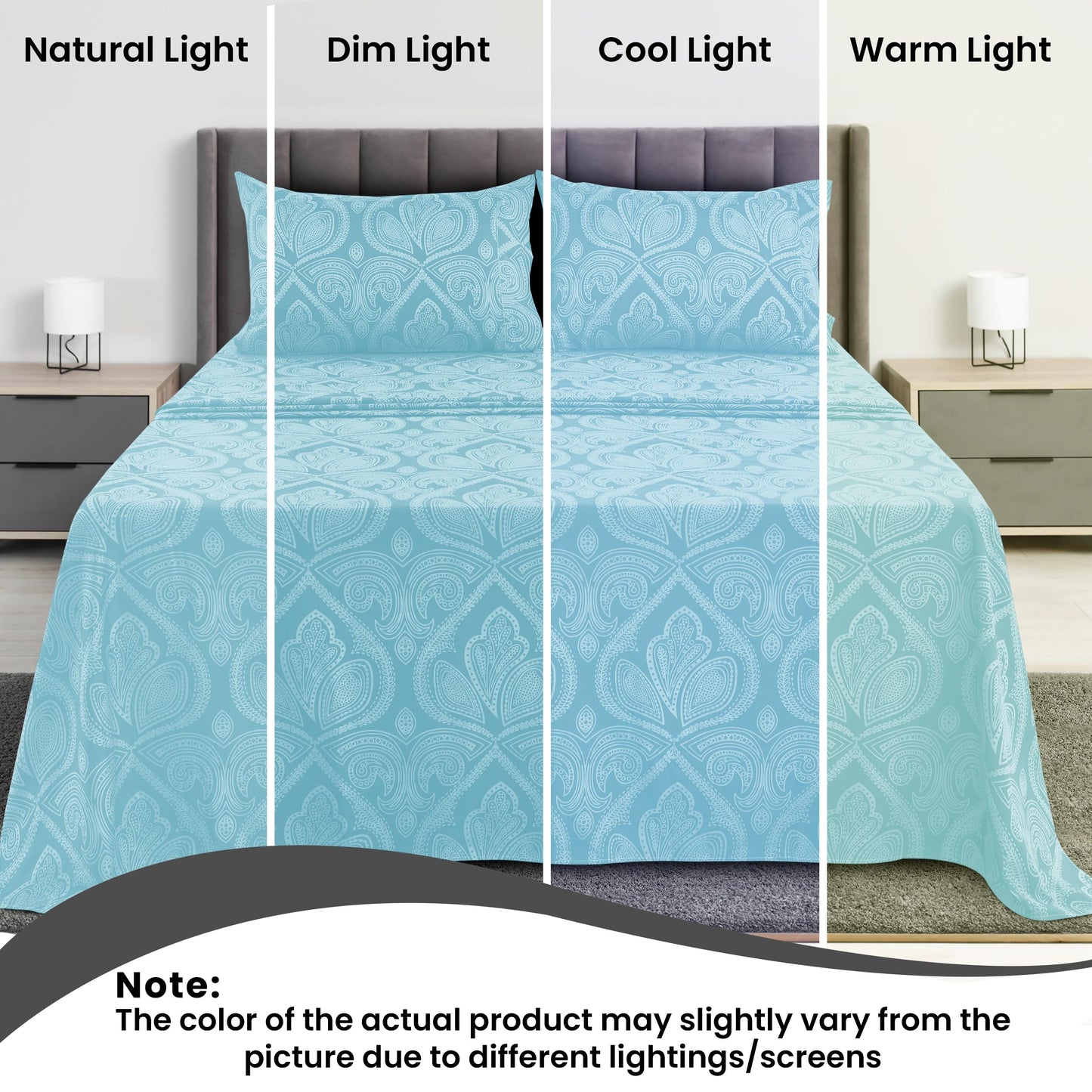 Hannah Linen Paisley King Sheet Set, 4 PC Soft Microfiber Wrinkle Free Sheets - Luxurious Printed Bed Sheets Includes Flat Sheet, Fitted Sheet with Deep Pockets, & 2 Pillowcases - Blue